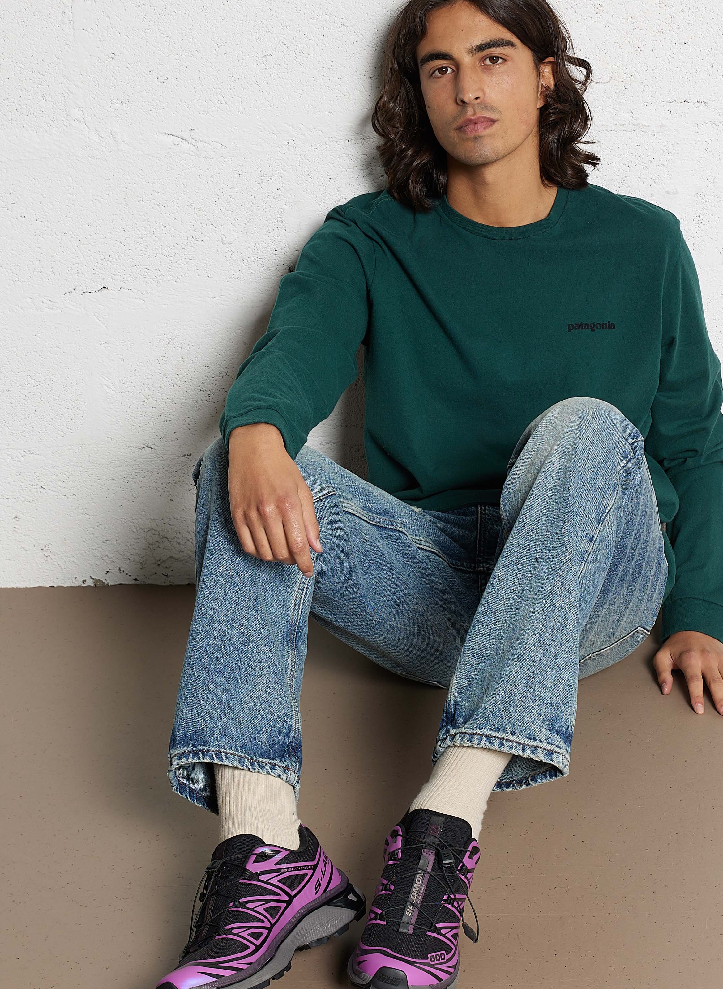 Regular-fit round-neck recycled cotton-blend T-shirt with screen print PATAGONIA Green