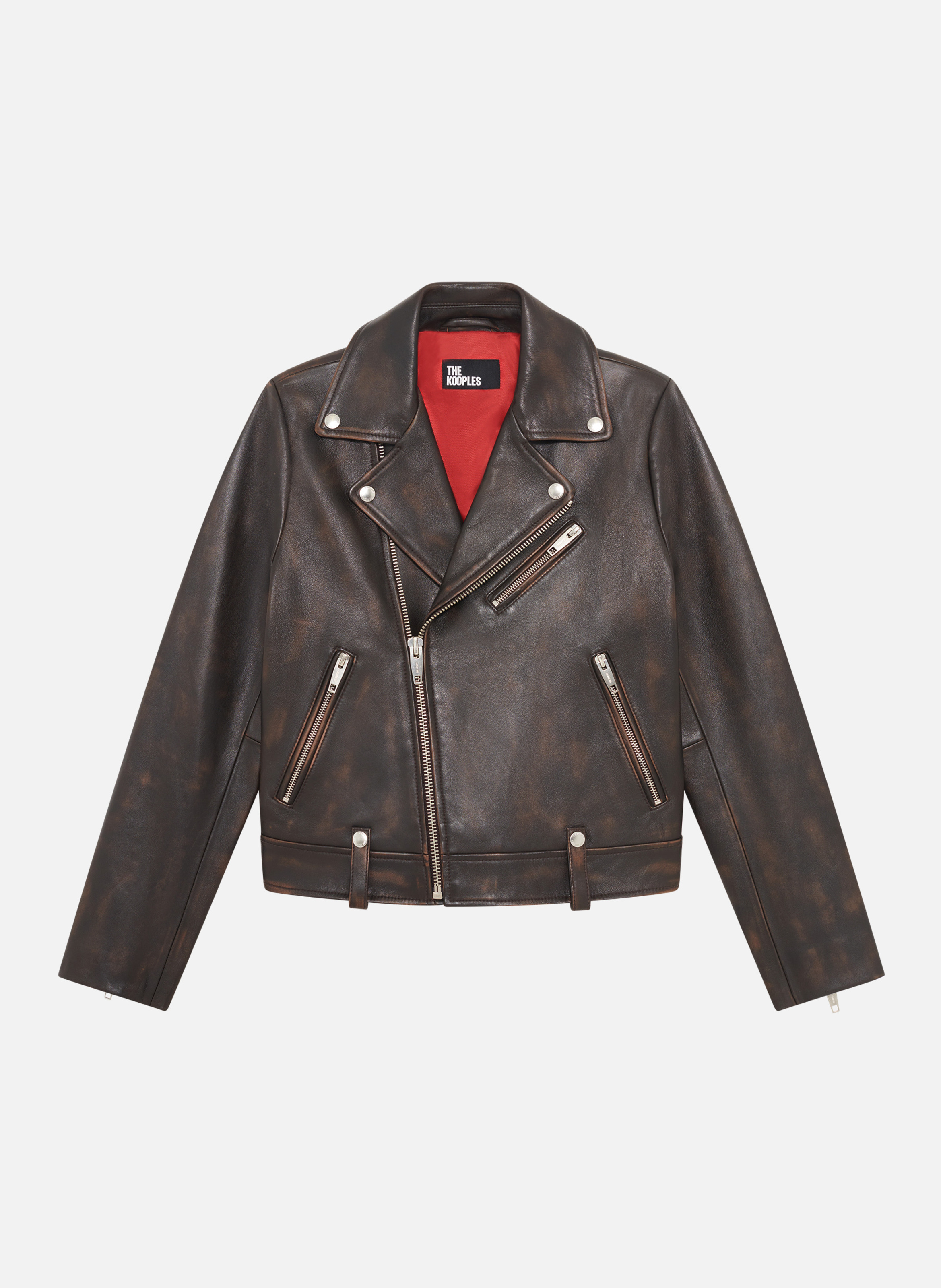 Leather biker jacket THE KOOPLES Brown