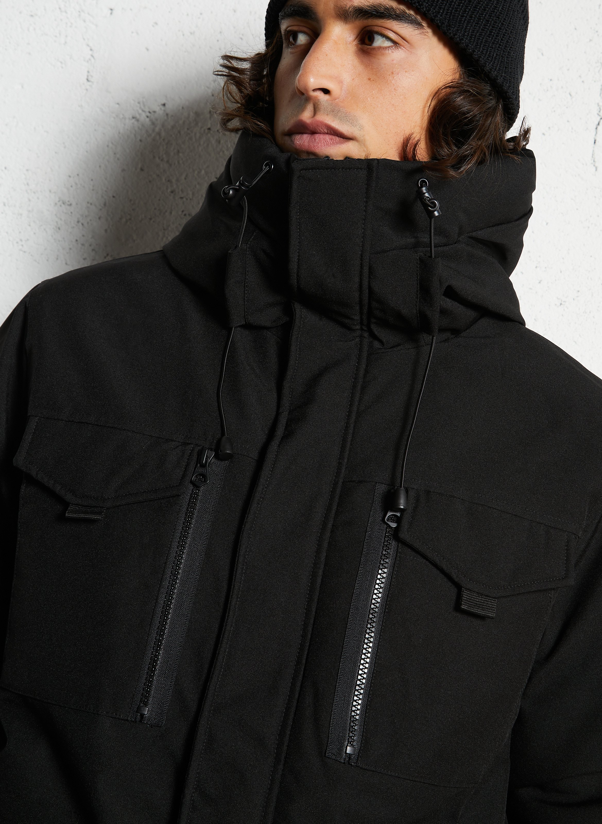 Parka à capuche droite à poches SCHOTT Noir