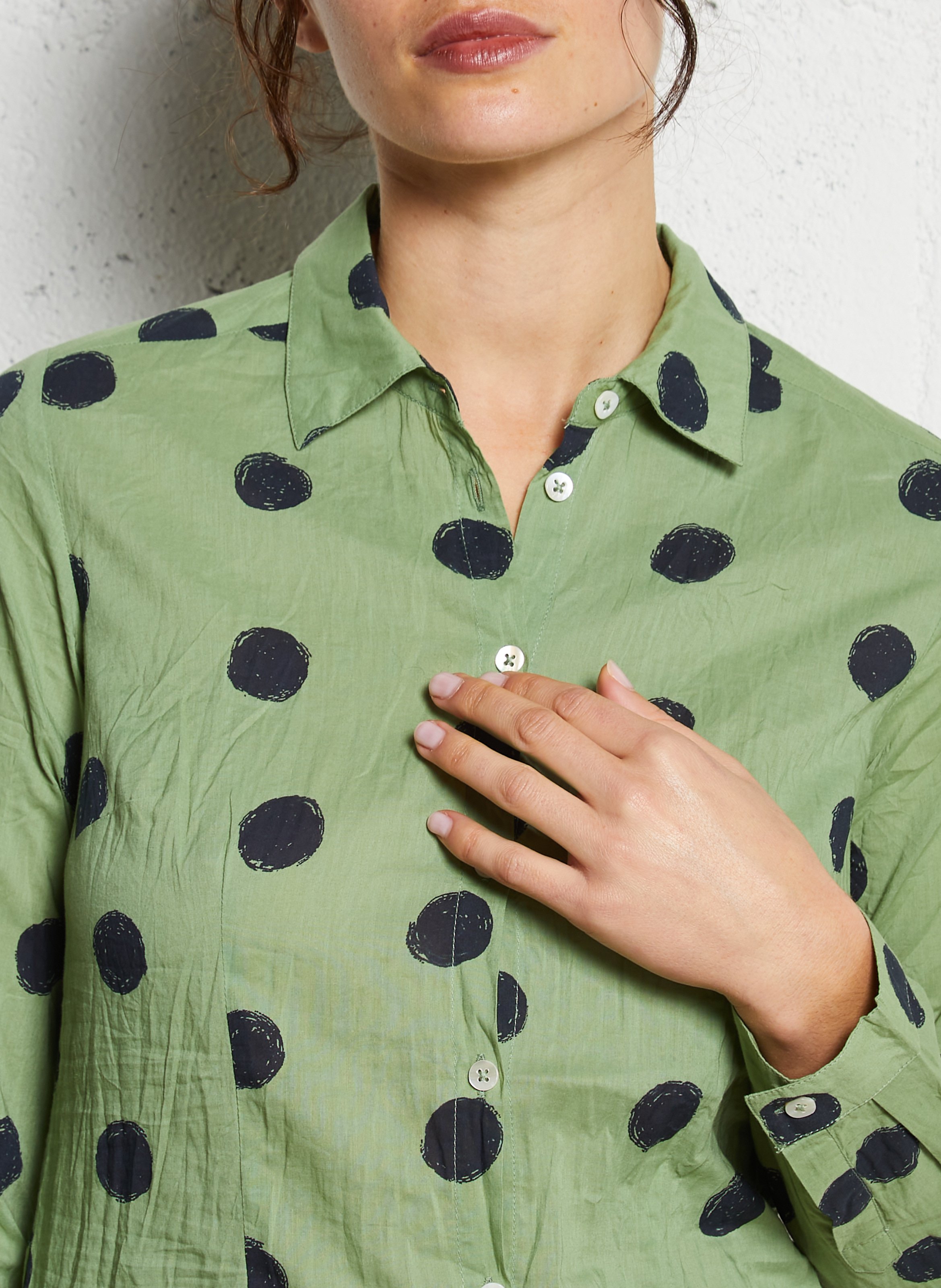 Blouse met stippen van katoen NICE THINGS Groen