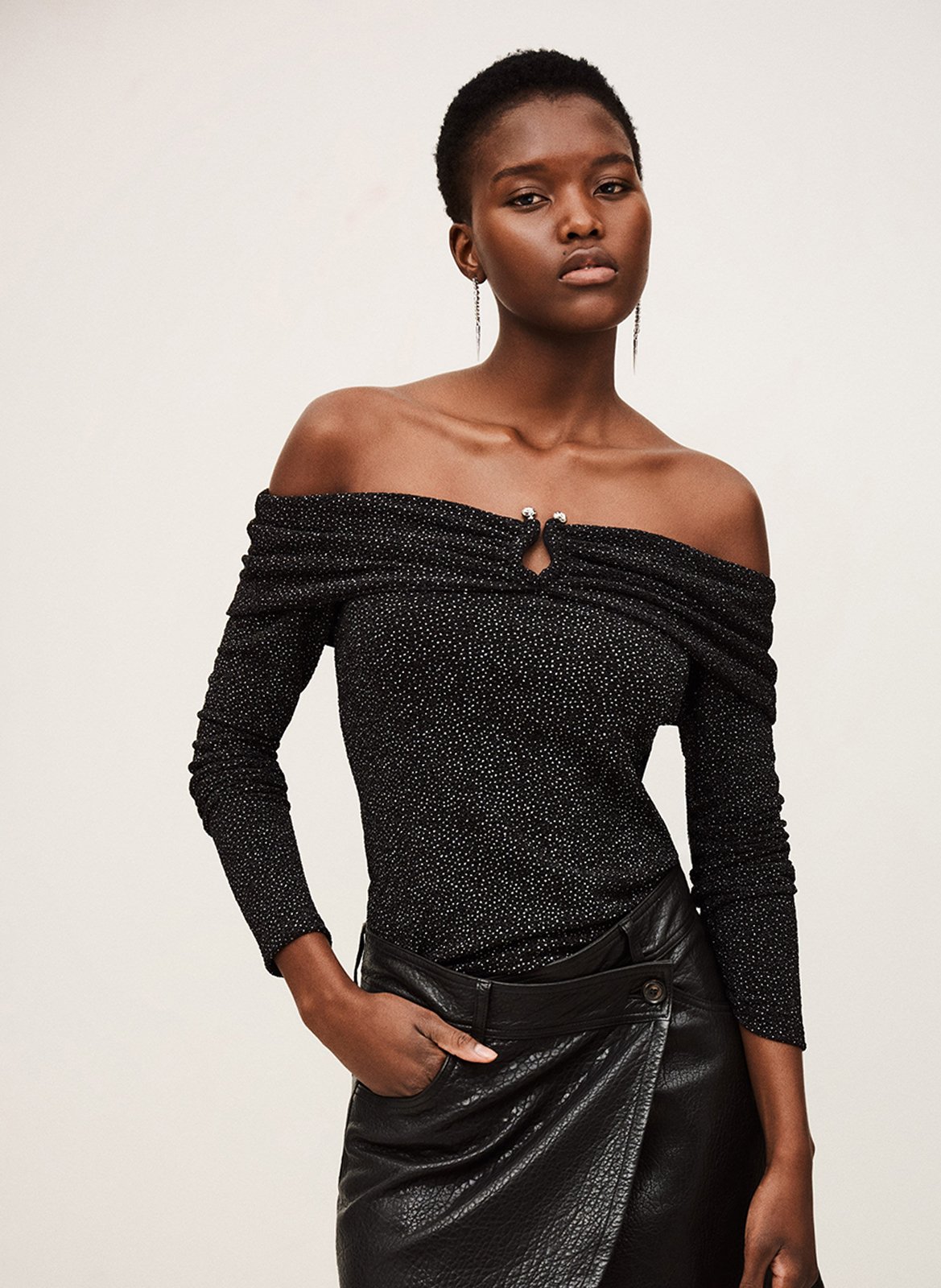 Aansluitende top met bardot halslijn en print BA&SH