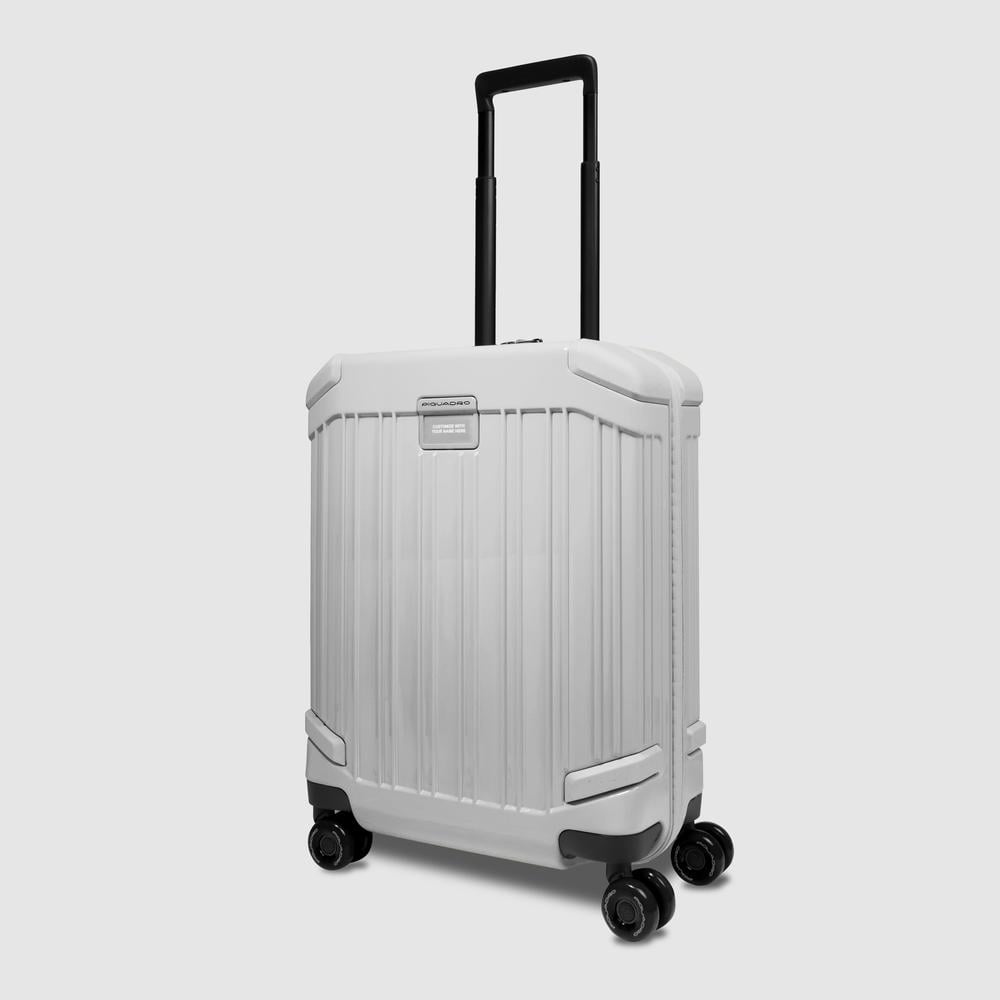 Cabin trolley suitcase with 4 wheels, TSA lock, and USB and USB type-C ports PIQUADRO White