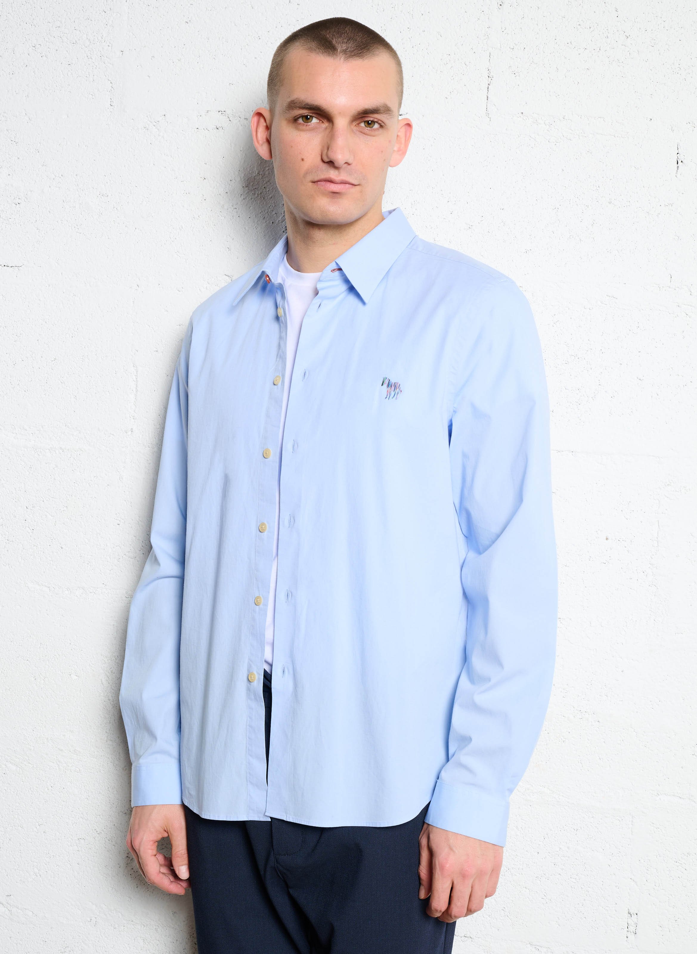 Tailored-fit shirt with classic collar in blended organic cotton PAUL SMITH Blue