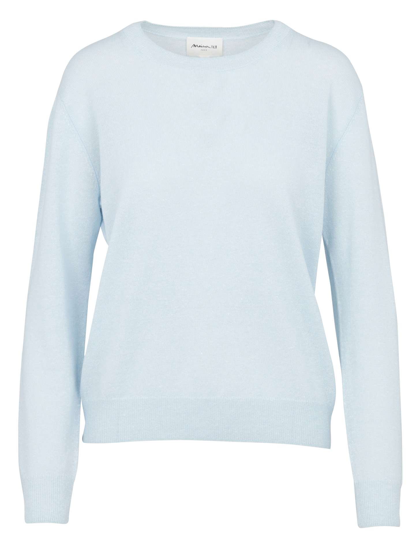 Pull droit uni en cachemire et lin MAISON 123 Bleu
