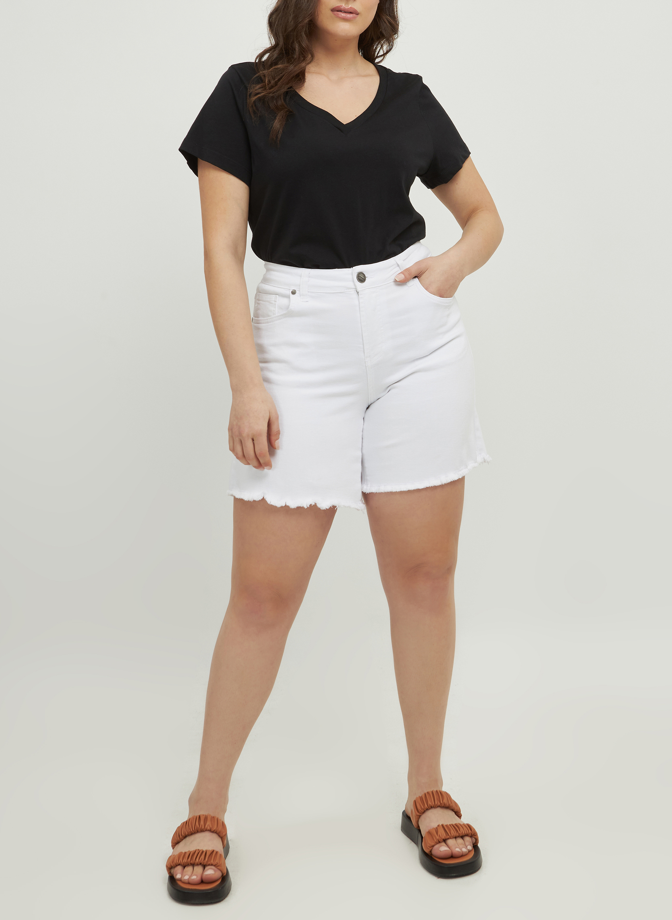 Straight-leg cotton denim shorts MAT FASHION White