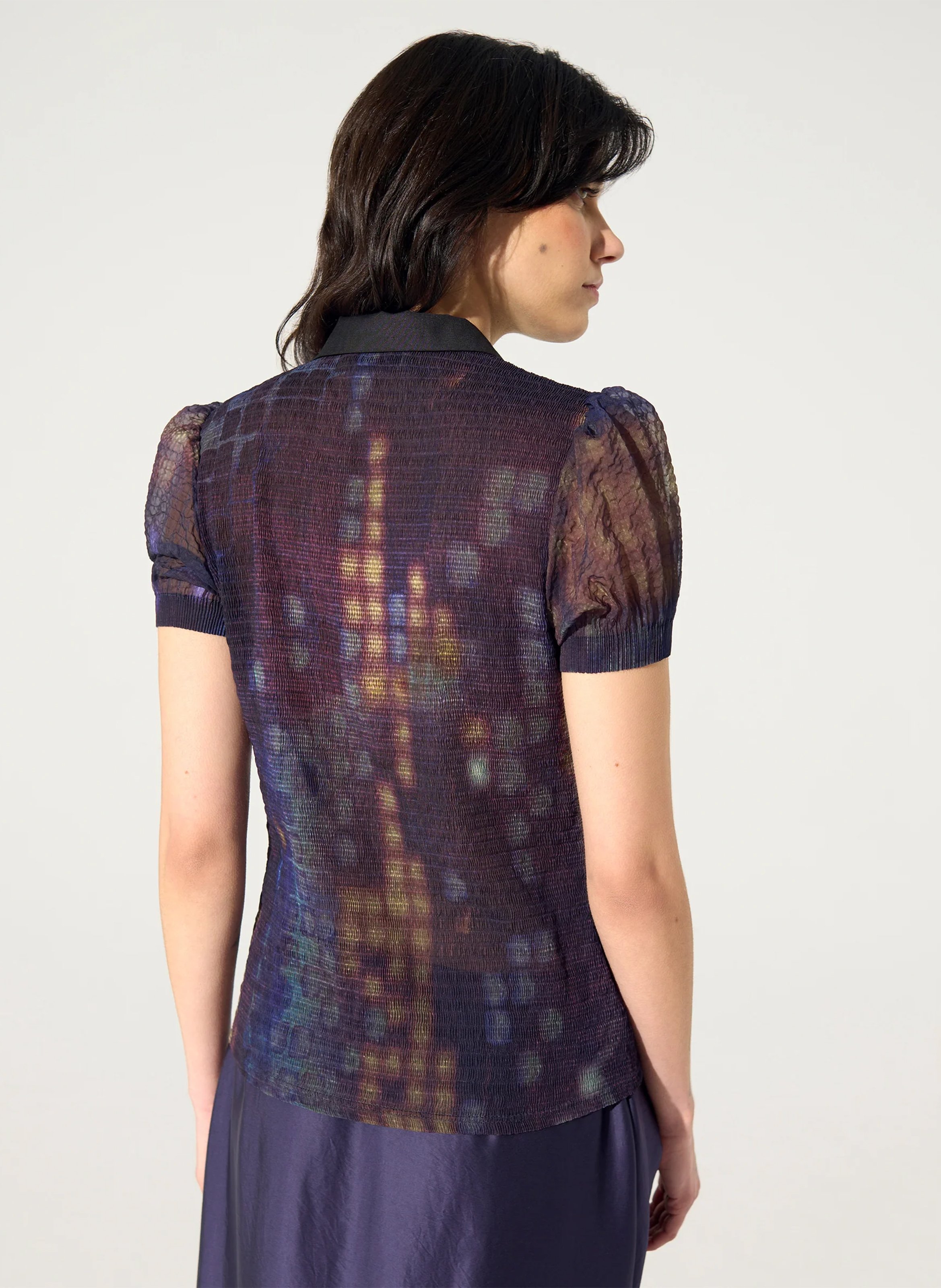 Printed straight polo COTELAC Purple