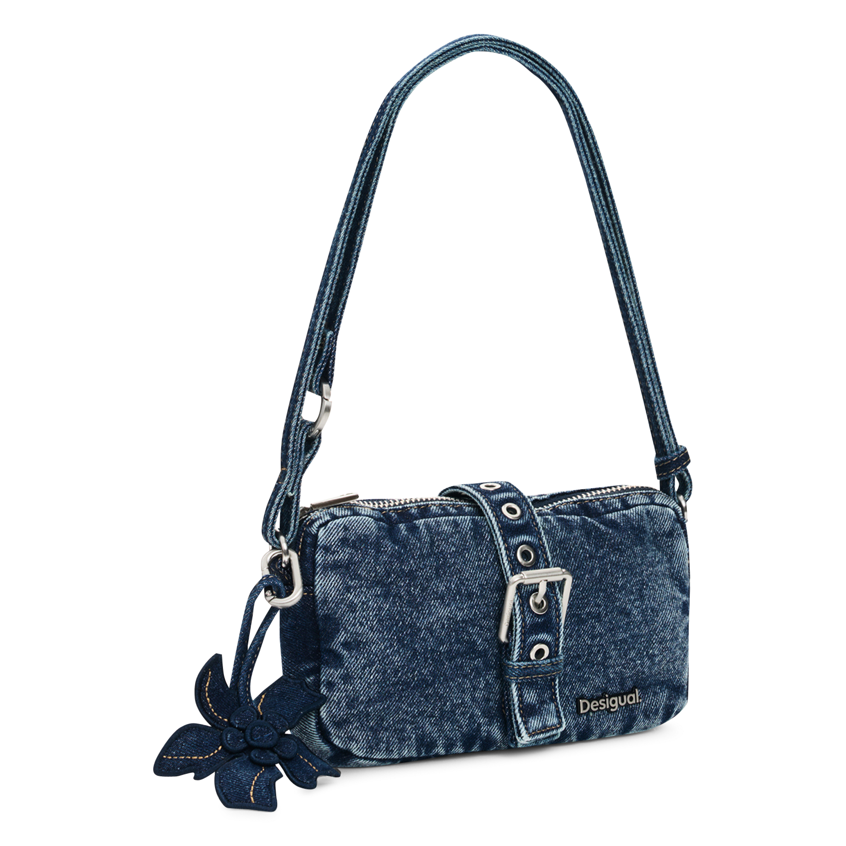 Shoulder bag in denim with appliques DESIGUAL Blue