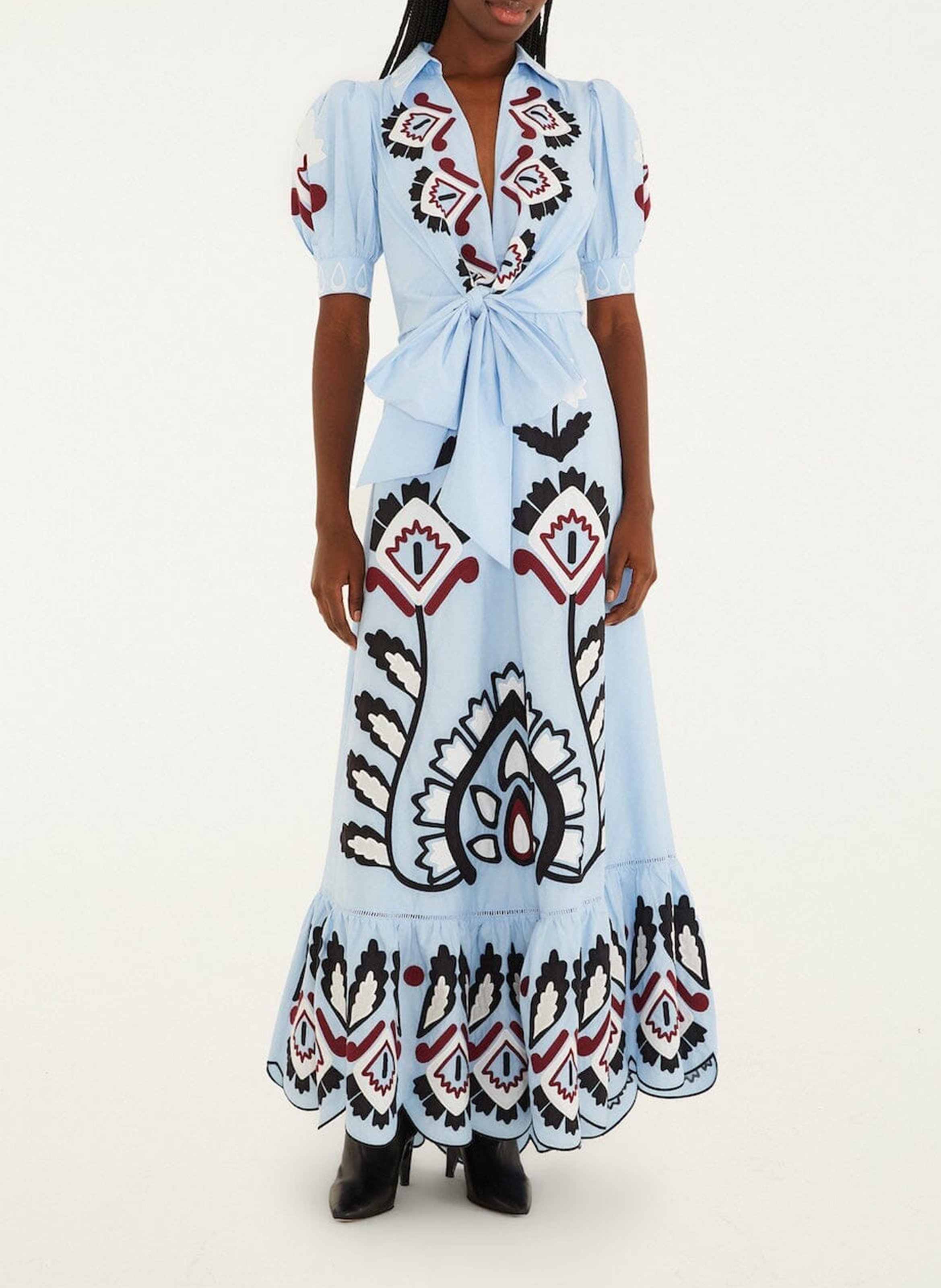 Robe longue ample brodée  FARM RIO Bleu