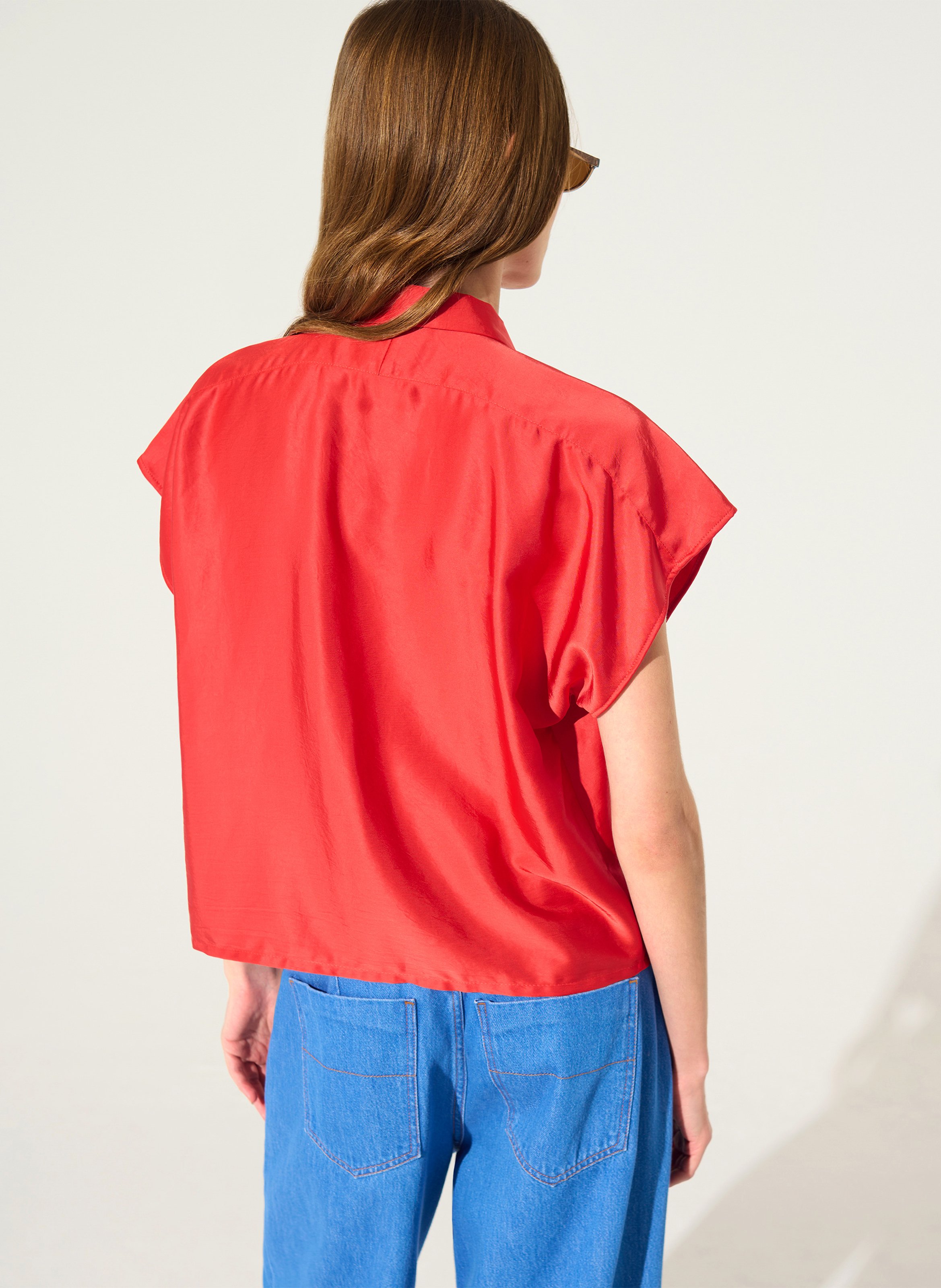 Classic-collar pleated shirt COTELAC Red