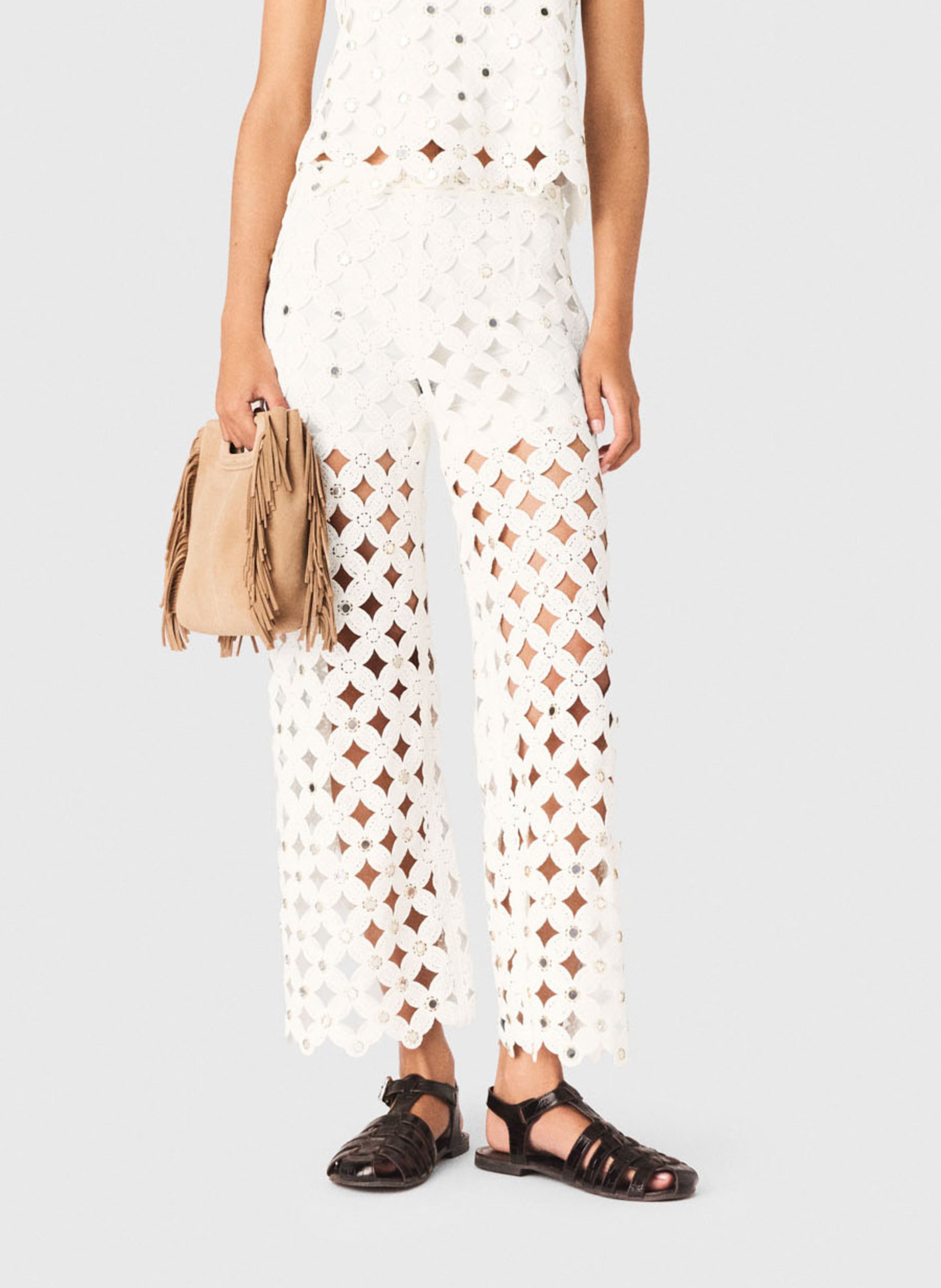 Pantalon évasé en crochet MAJE Blanc