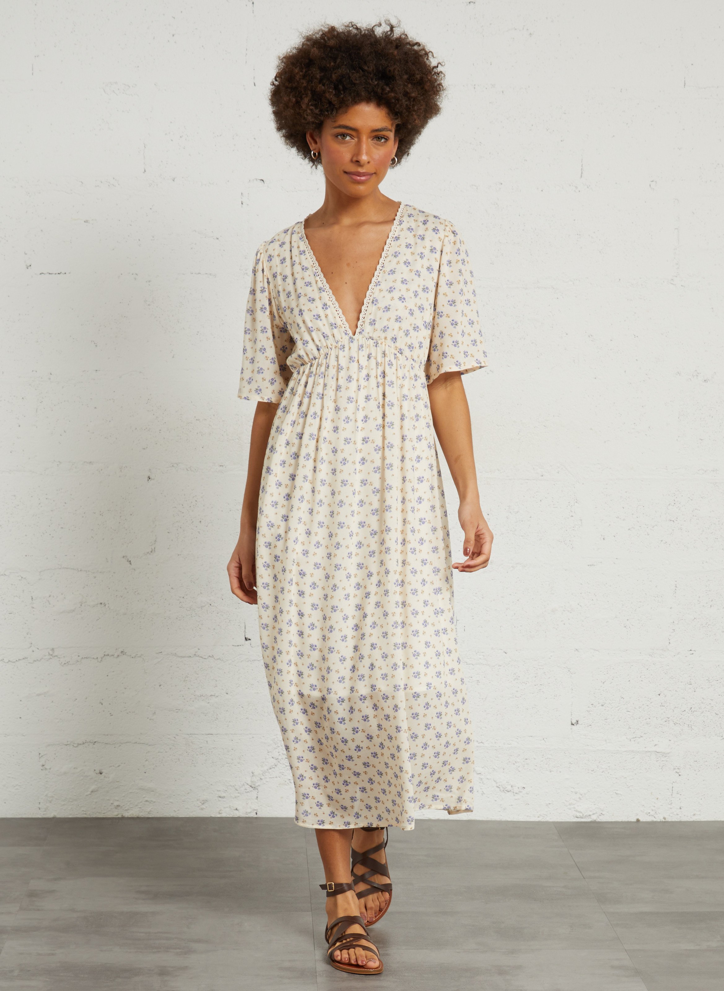 Langes Kleid mit V-Ausschnitt EMILE ET IDA Blau