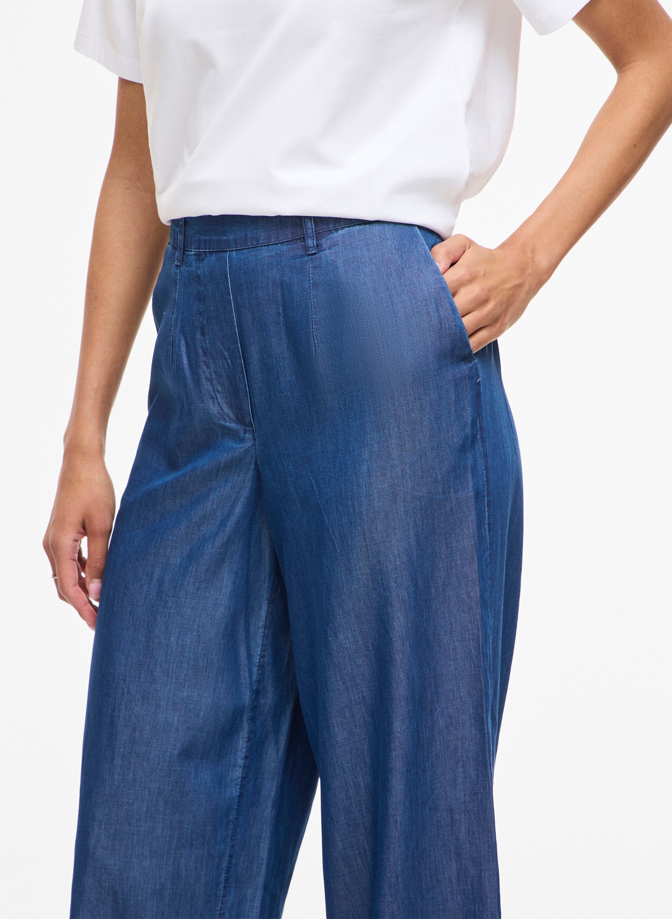 Wide-leg organic cotton-blend pants VILA Blue