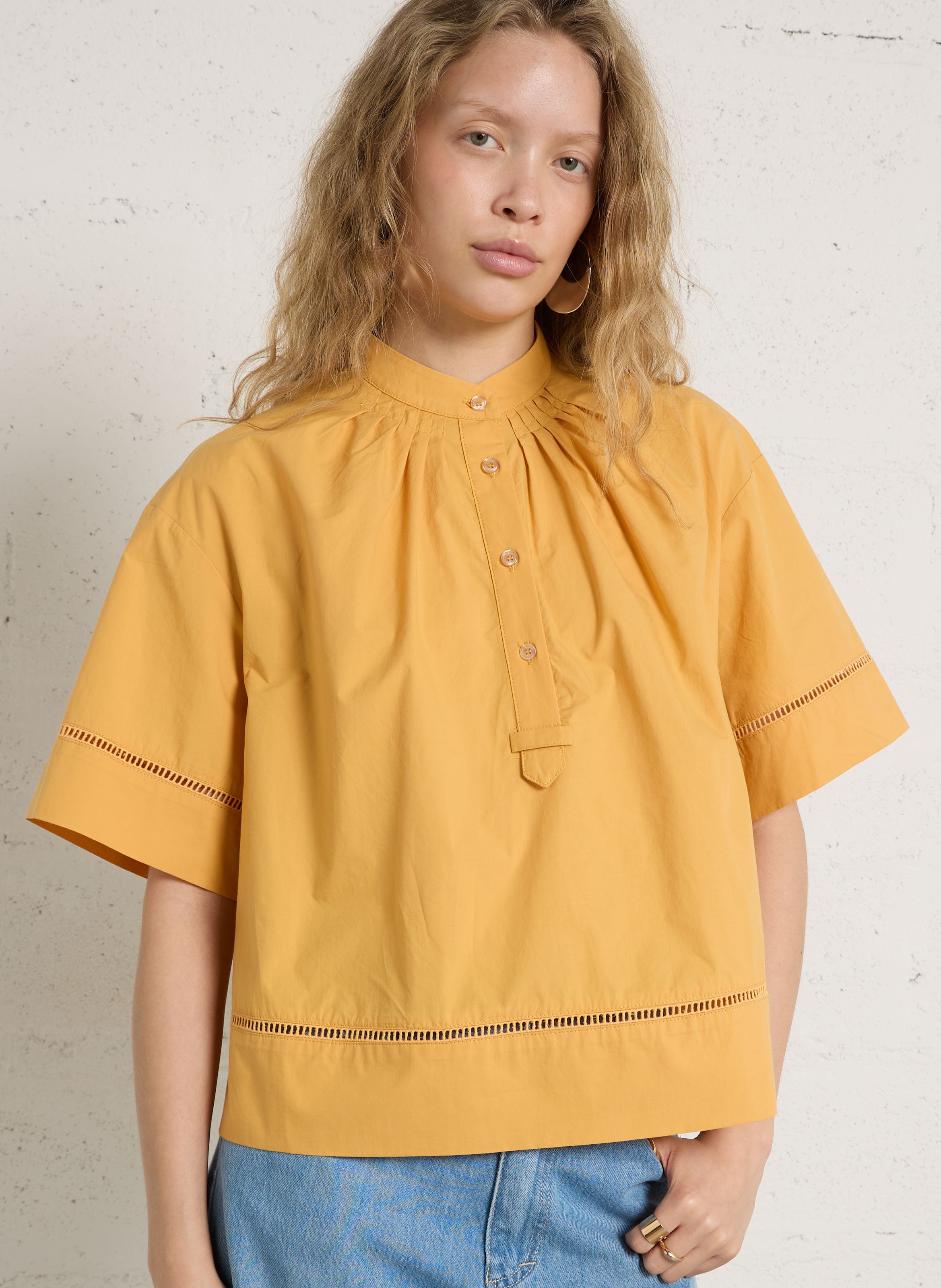 Oversize cotton round-neck blouse THE KORNER Yellow