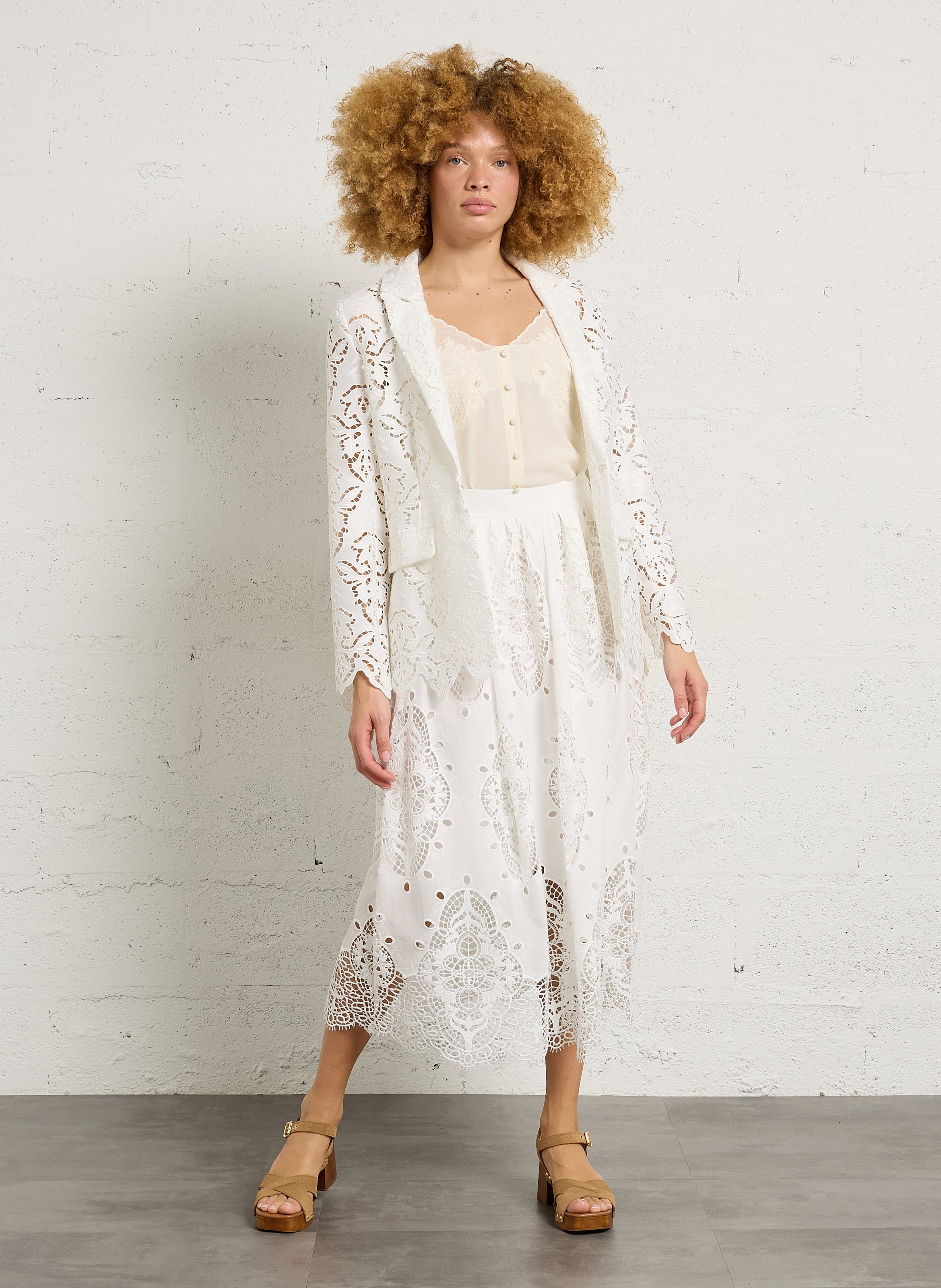 Jupe midi évasée en coton BERENICE Blanc