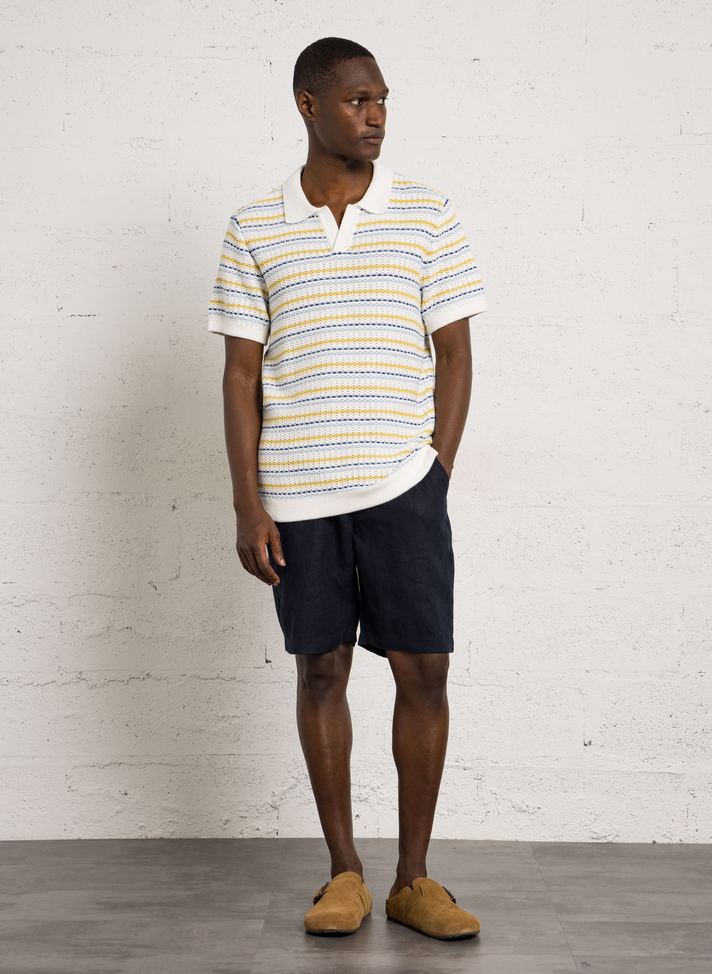 Polo manches courtes en maille rayée CASUAL FRIDAY Blanc