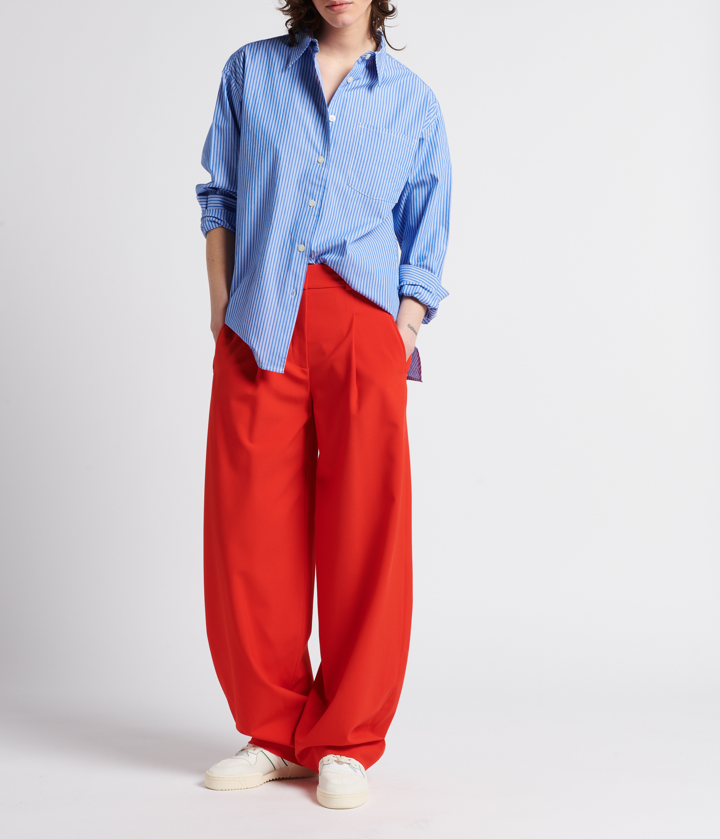 Rechte, gestreepte, katoenen blouse AMERICAN VINTAGE Blauw