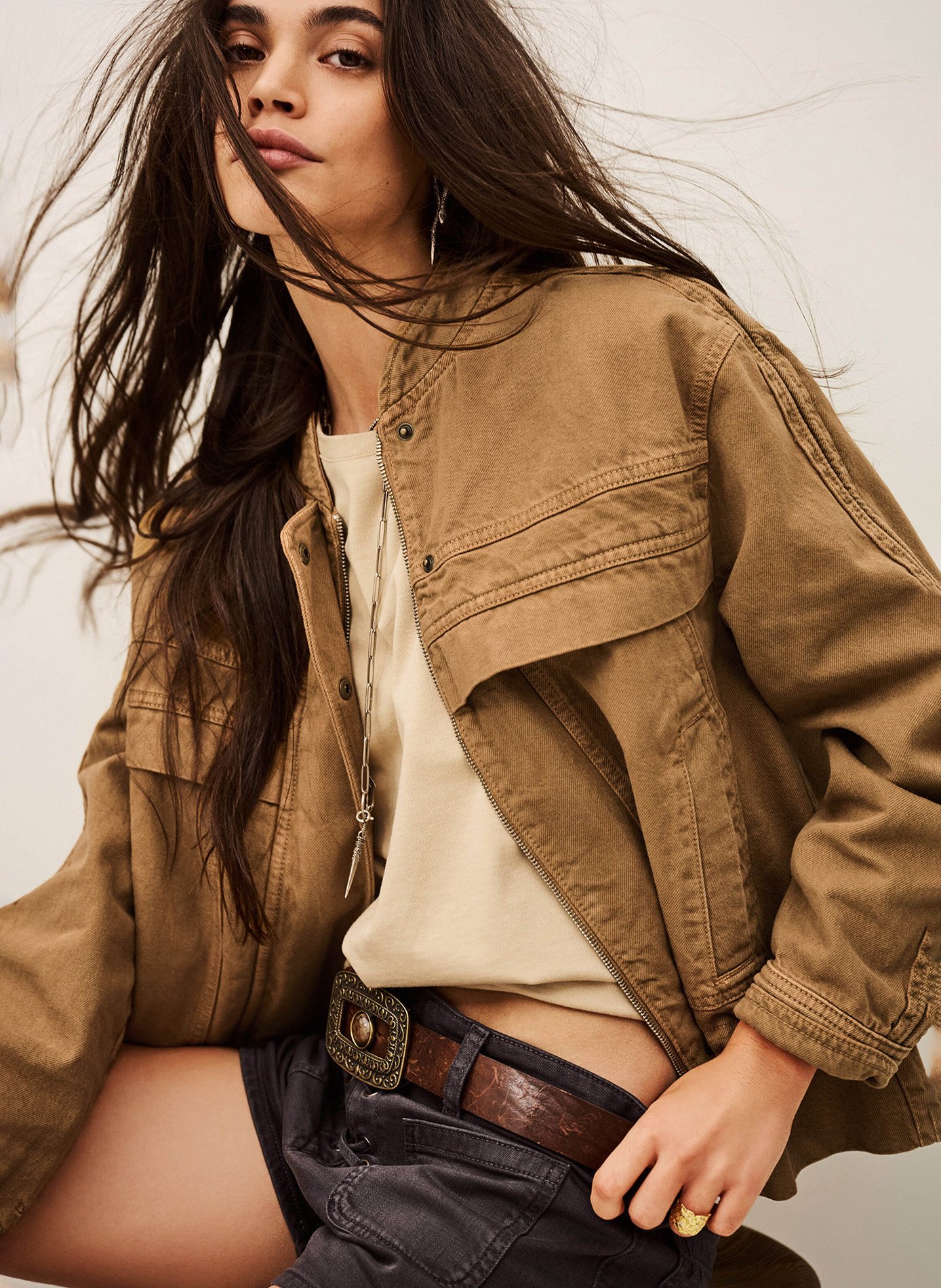 Veste col mao en coton mélangé BA&SH Marron