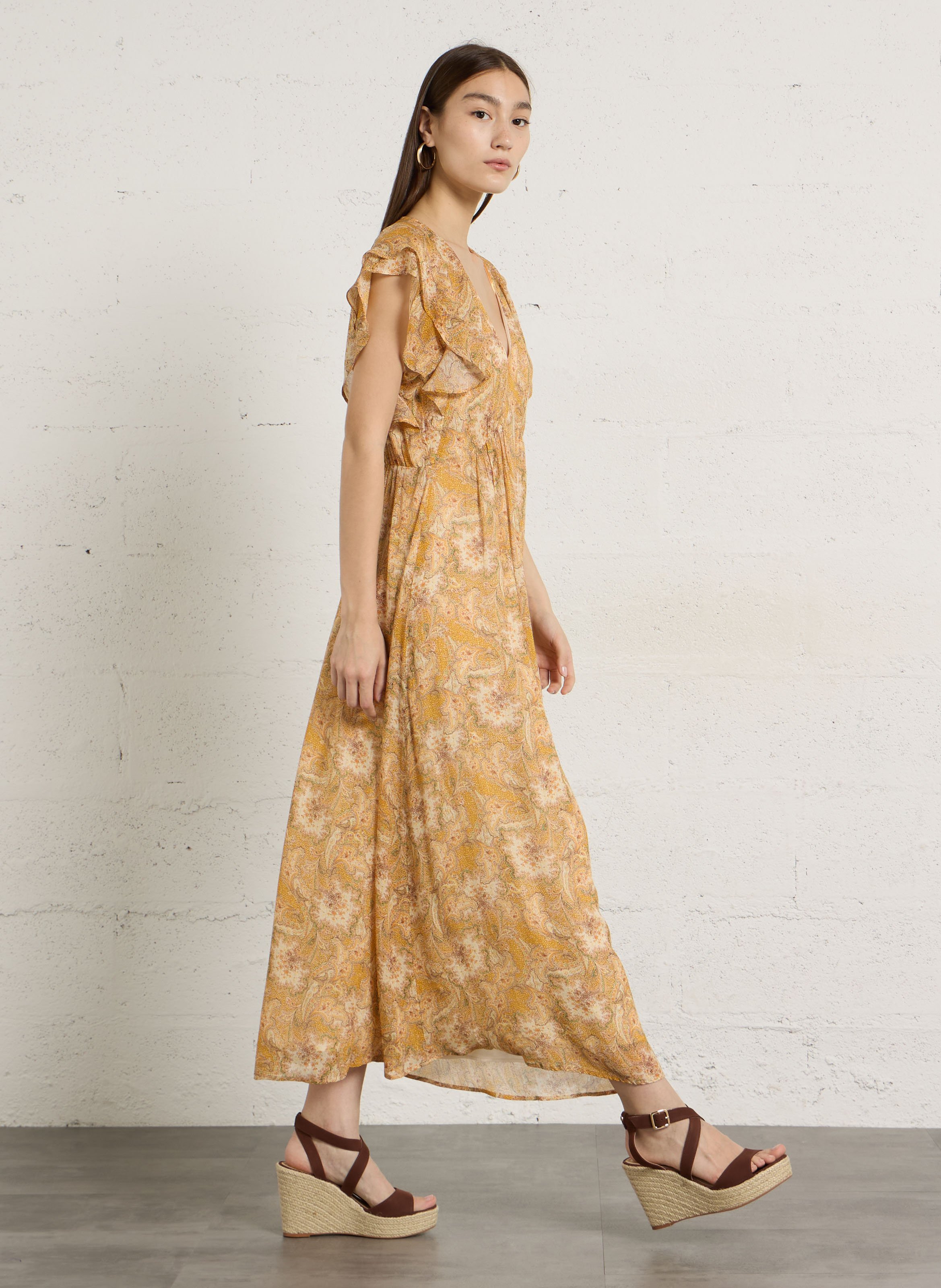 Robe longue col V imprimée MAISON 123 Doré