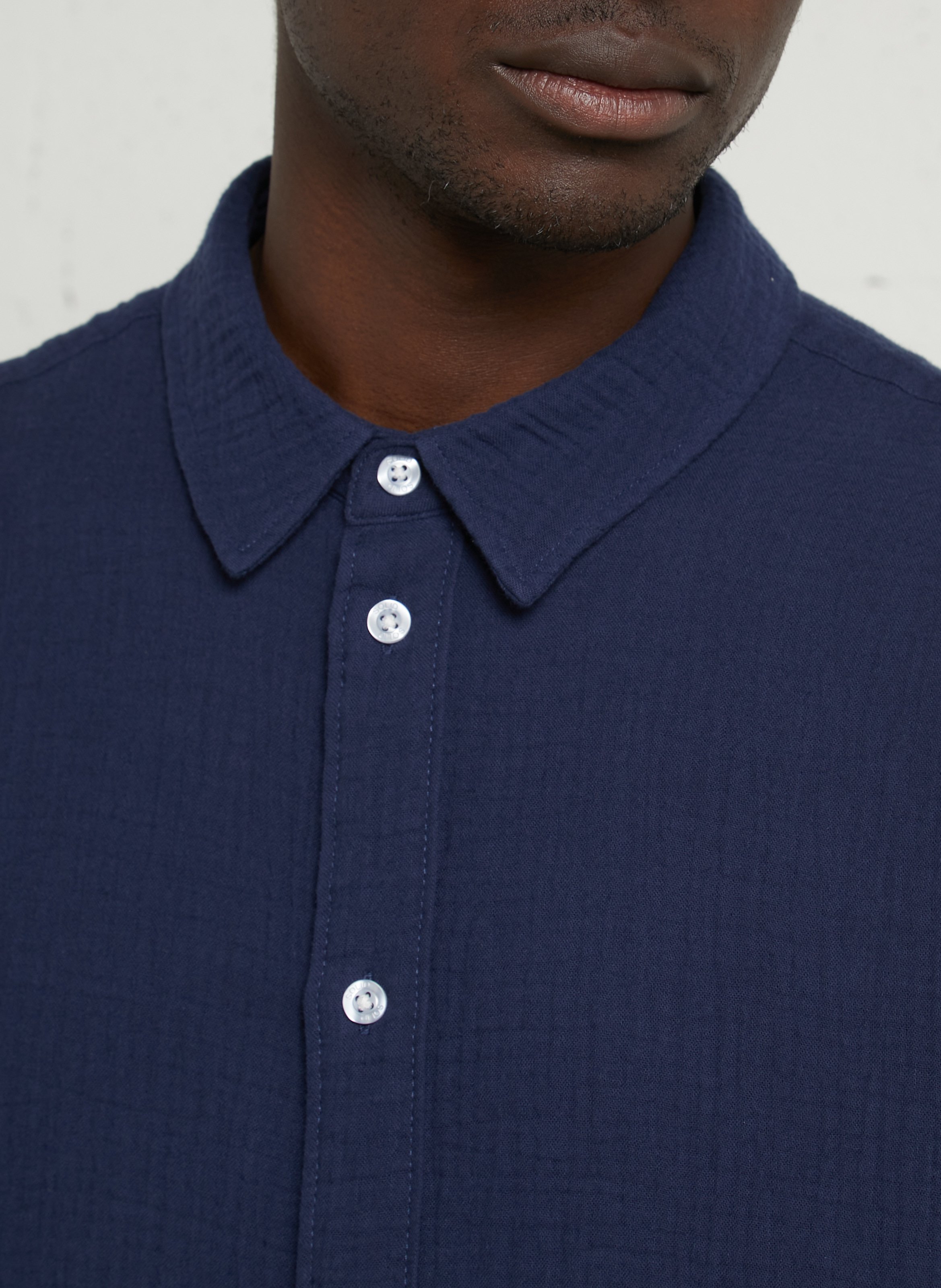 Chemise col classique manches contrastantes en coton SOLID Blue