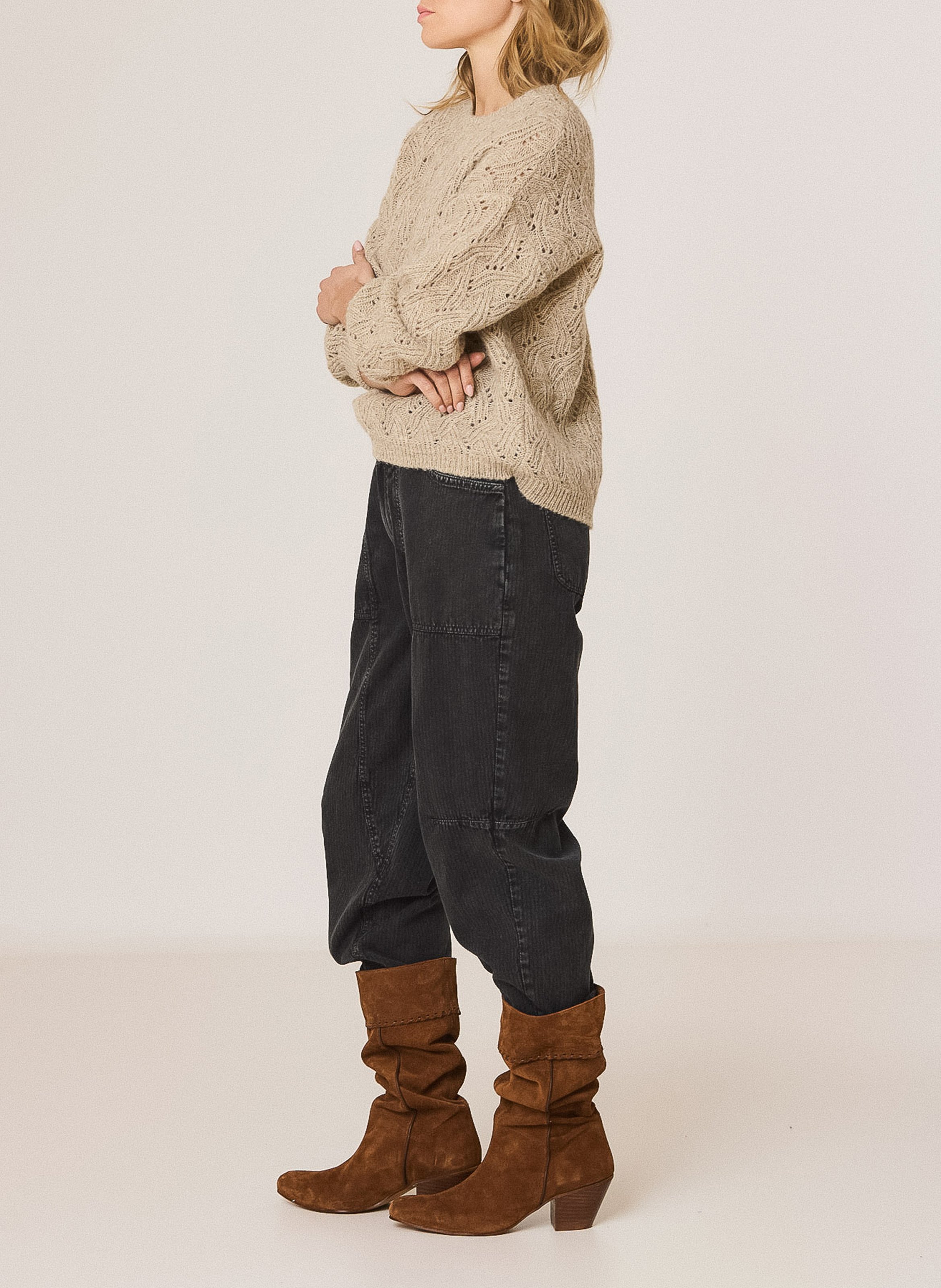 Oversized open-work sweater INDI & COLD Beige