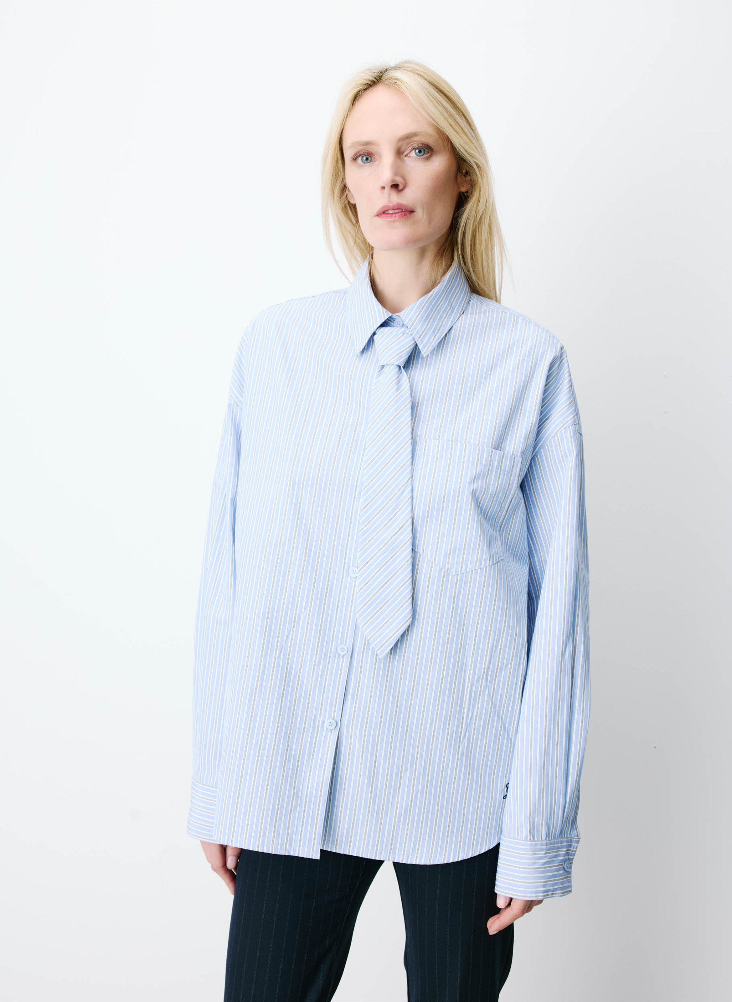 Chemise oversize rayée en coton mélangé GRACE ET MILA Bleu