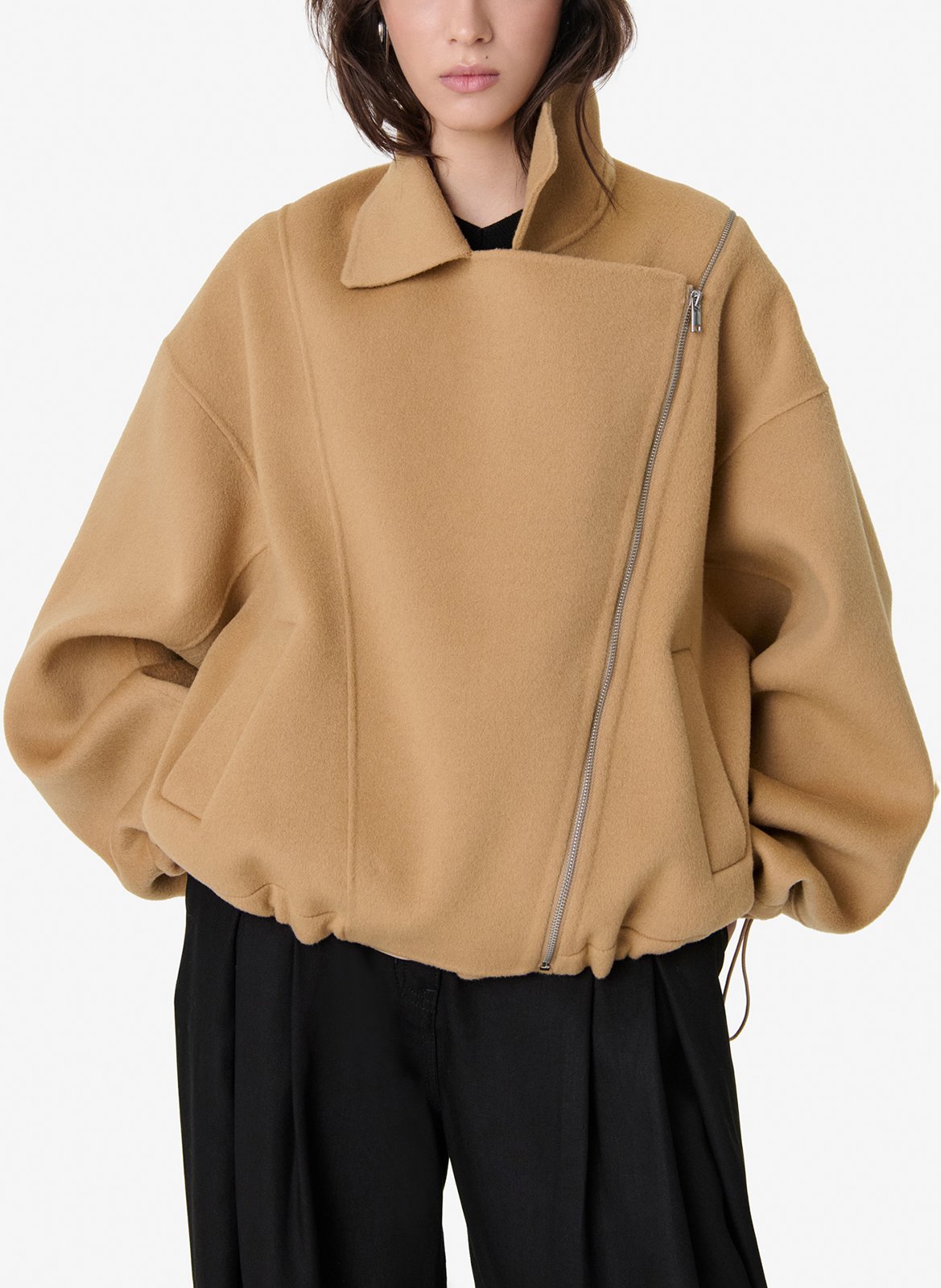 Einfarbige Strickjacke mit Reißverschluss aus einer Wollmischung IRO Beige