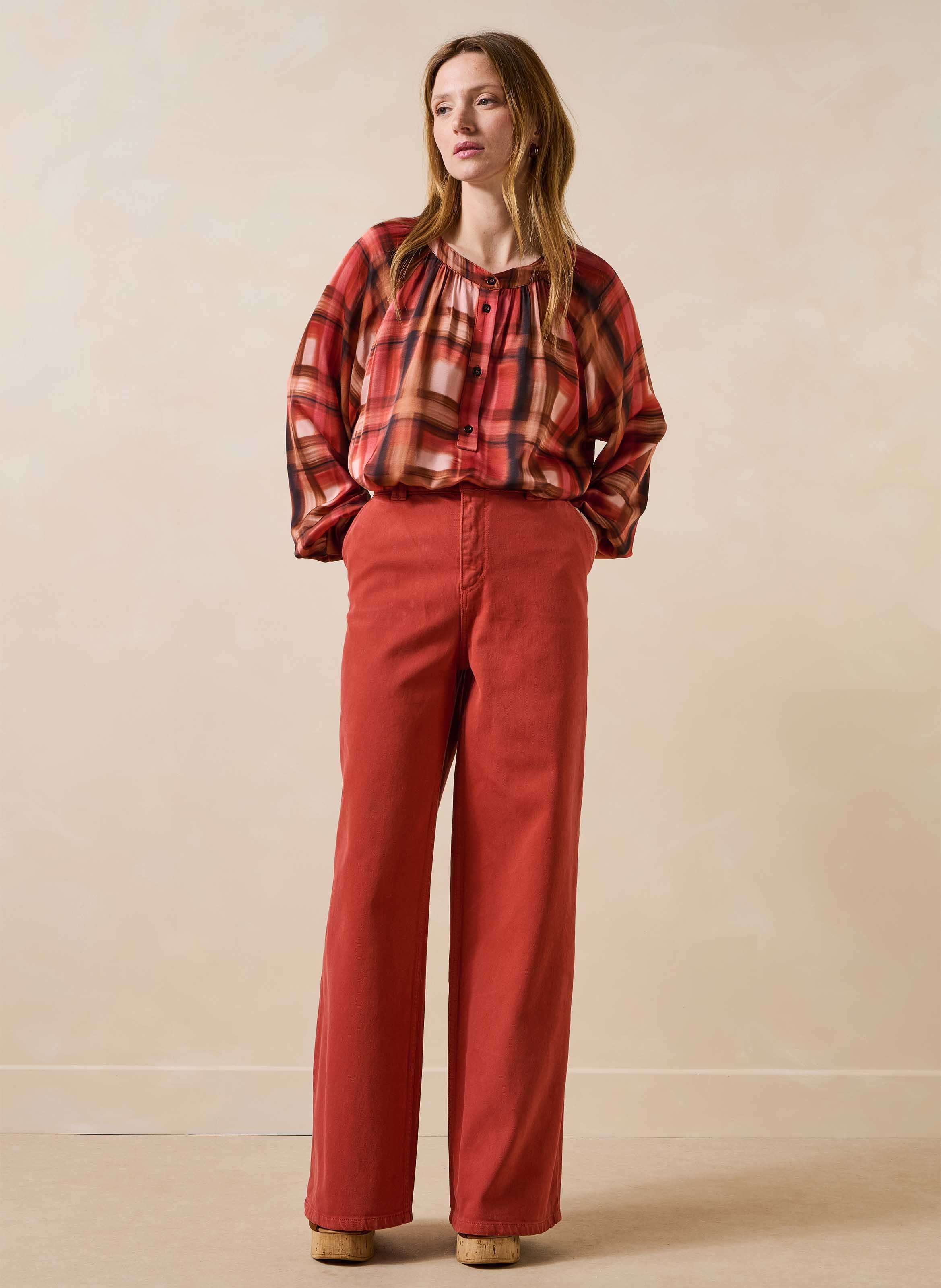 Wijde jeans met hoge taille LA FEE MARABOUTEE Rood