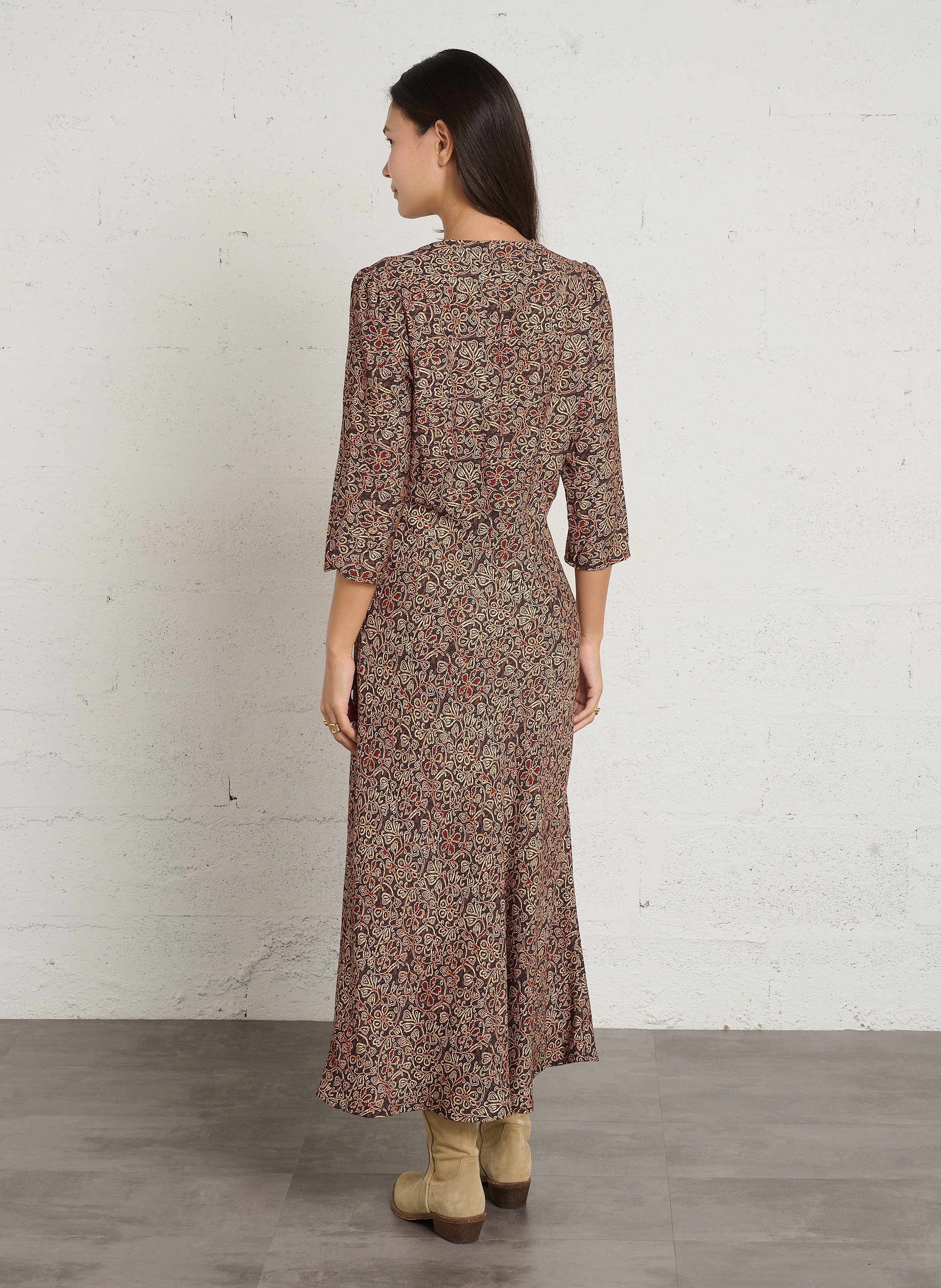 Robe longue imprimée manches 3/4  SEE U SOON Marron