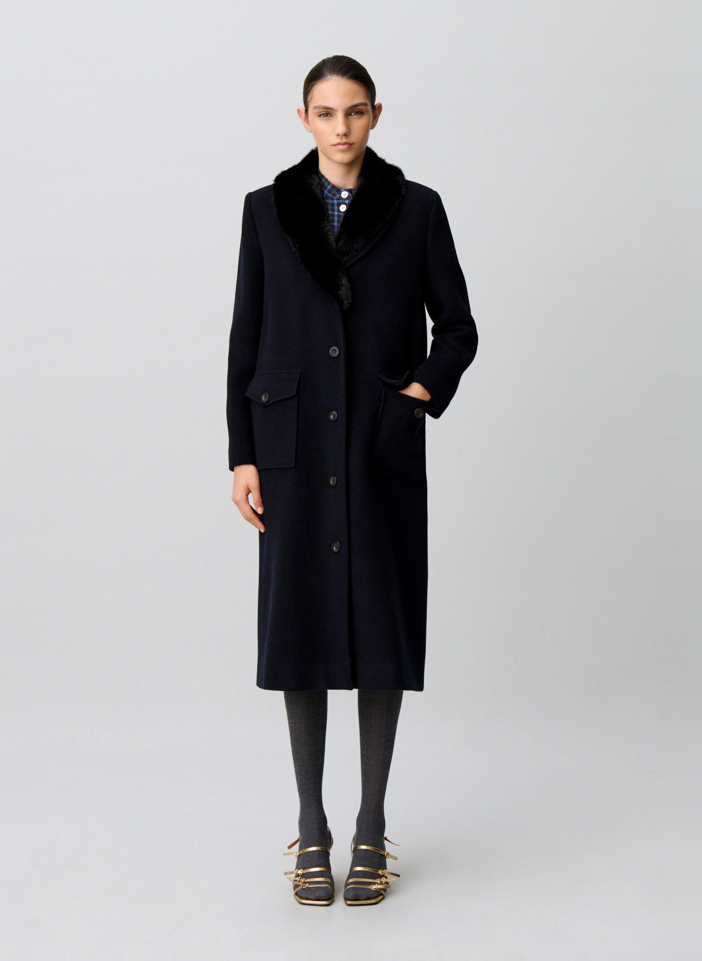 Solid Long Wool Blend Coat CLAUDIE PIERLOT Blue