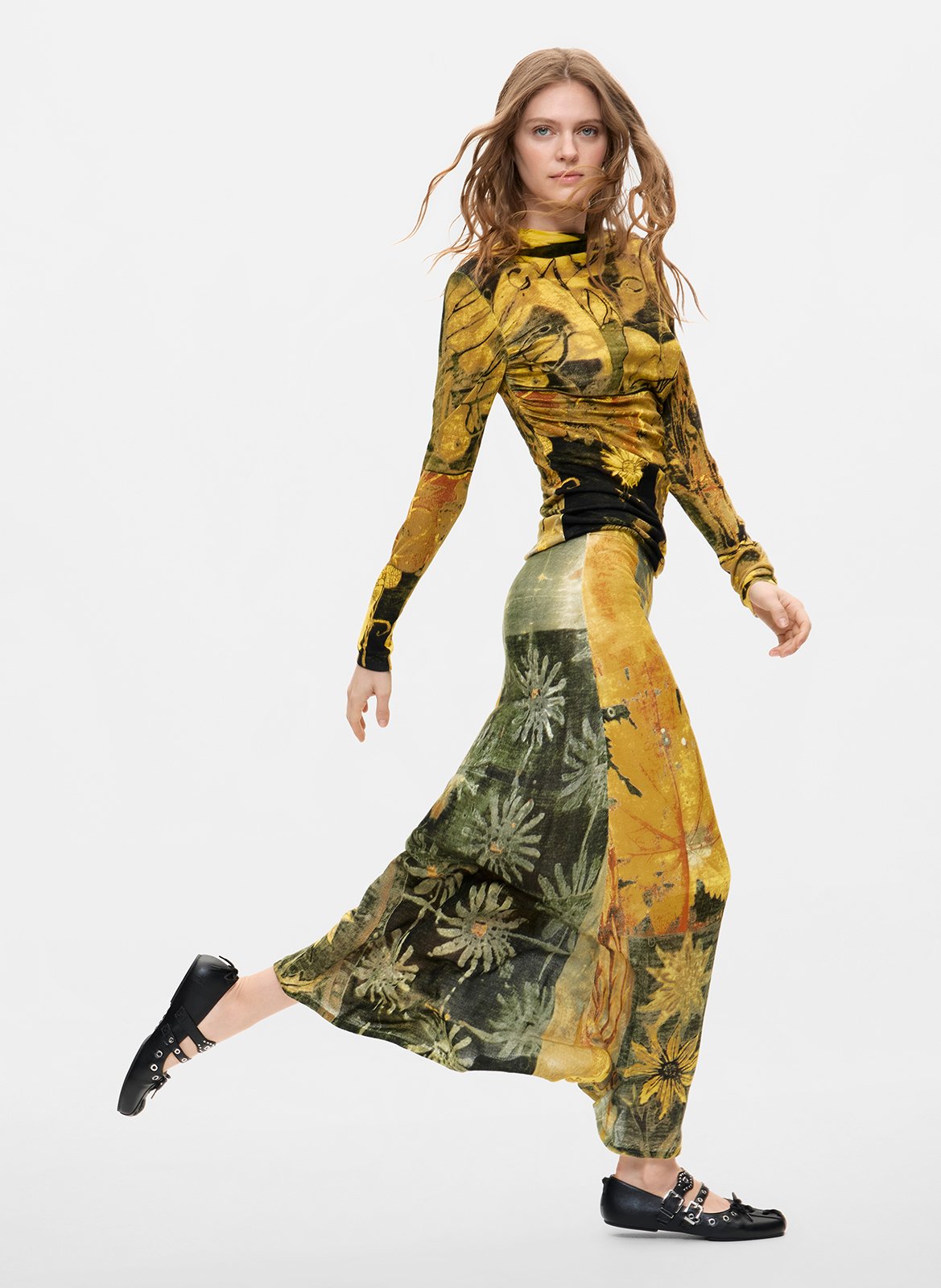 Printed long skirt DESIGUAL Green