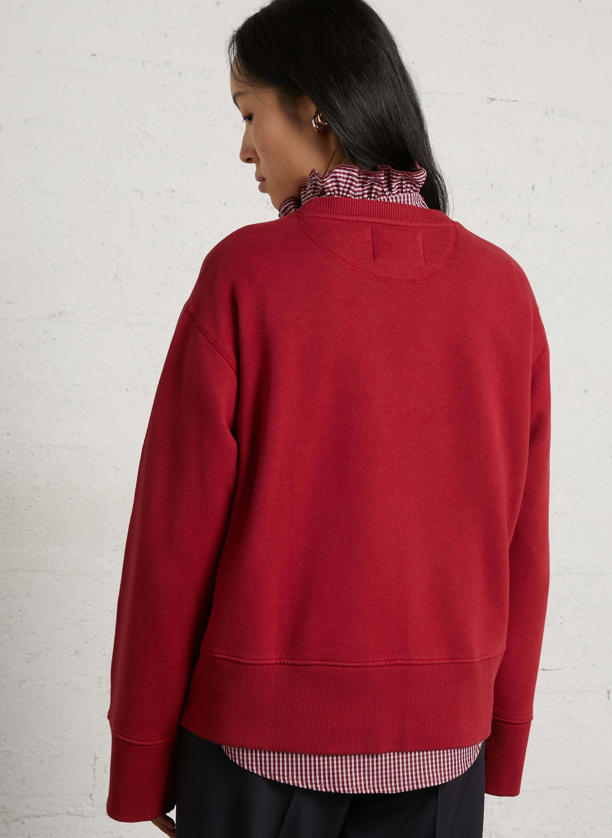 Gerader Rundhalsausschnitt bedruckter Sweater aus Baumwollmischung LEON & HARPER Rot