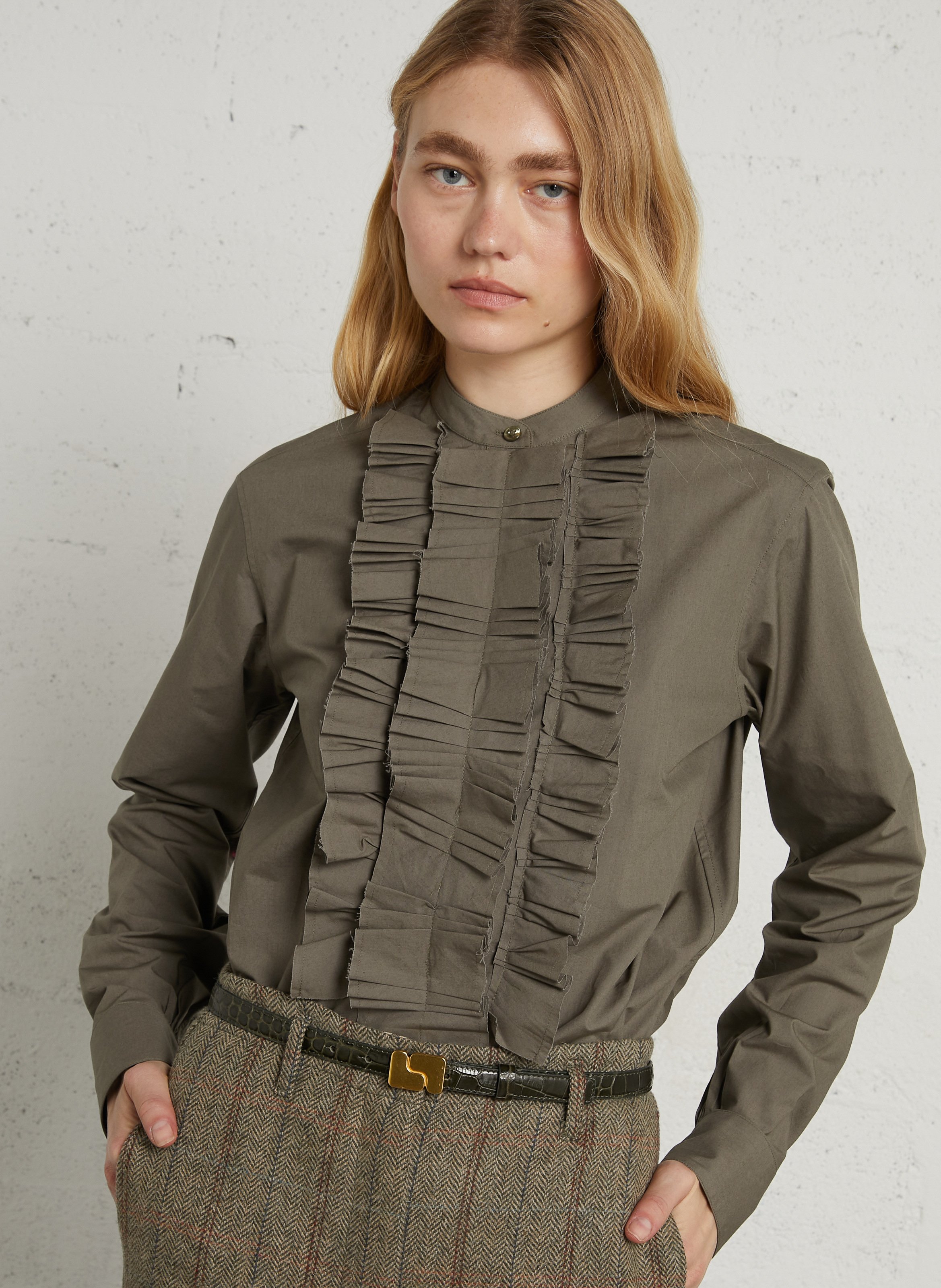 Round-neck ruffled blouse LAURENCE BRAS Khaki