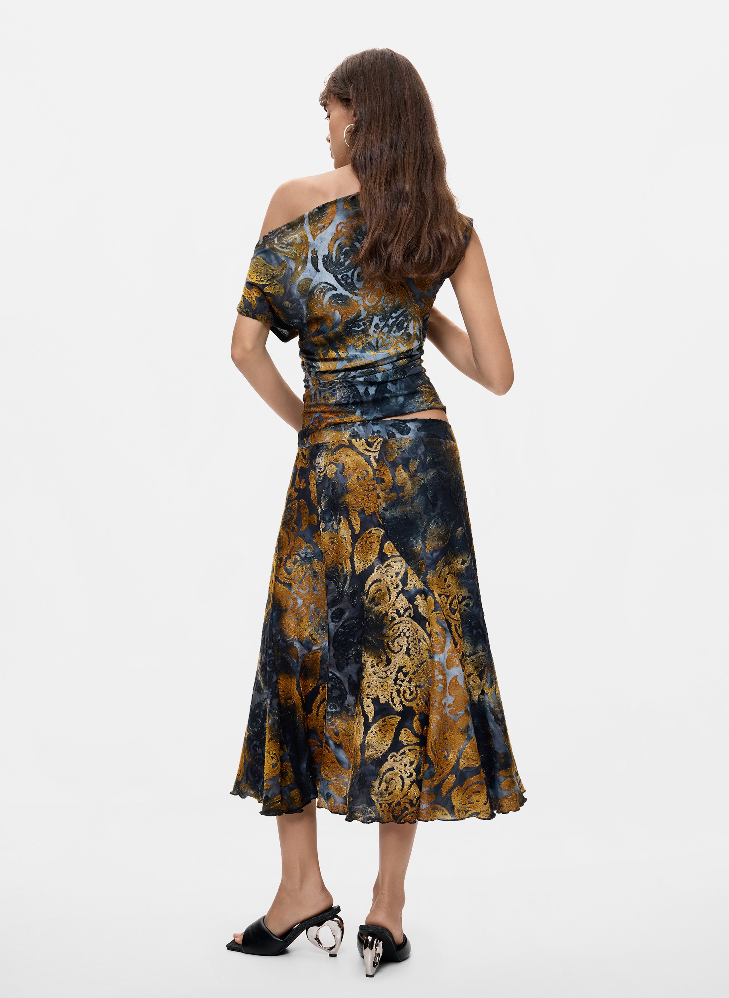 Wijd uitlopende lange rok met patronen DESIGUAL Blauw