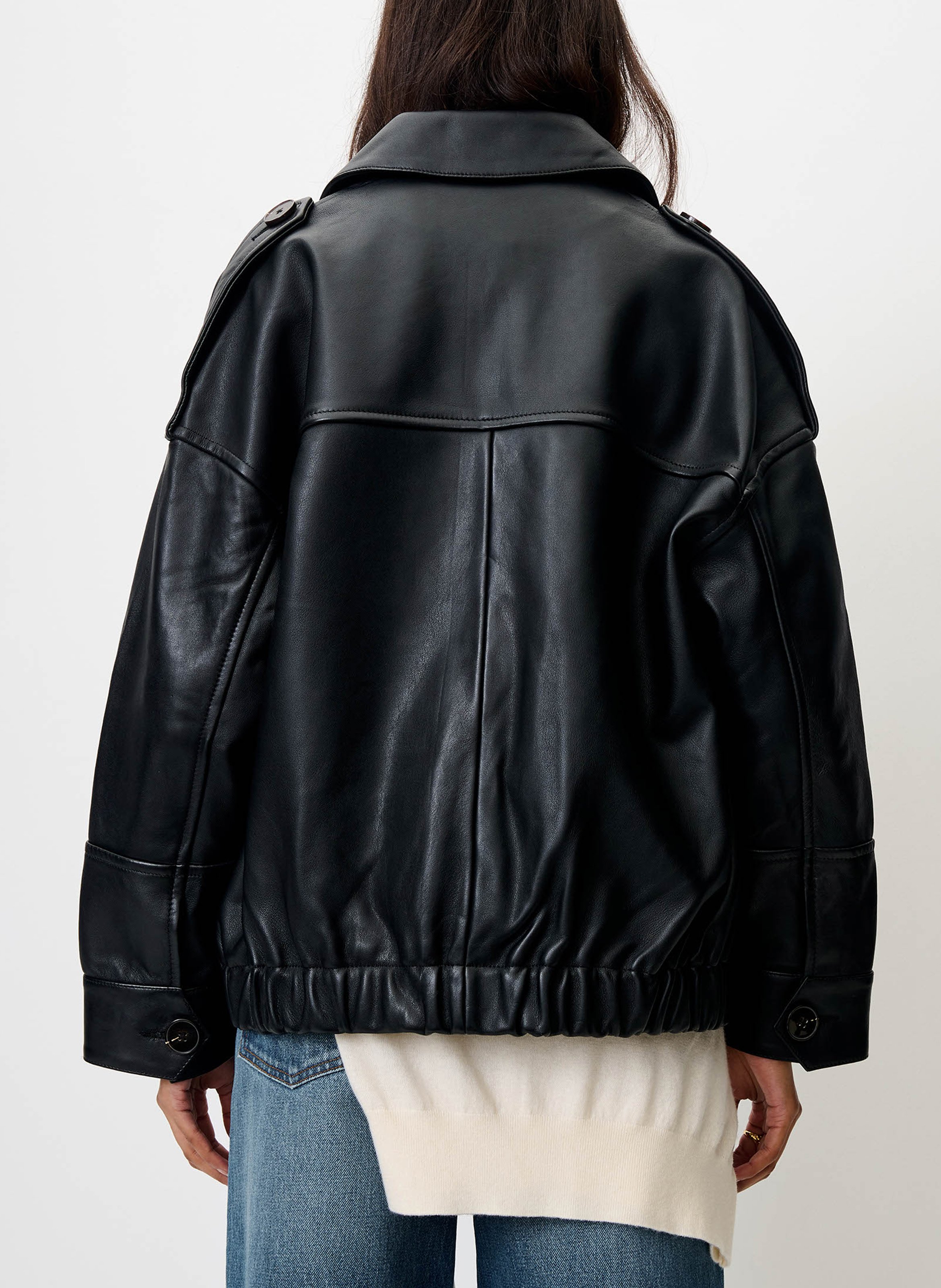 Weite Lederjacke mit Knöpfen | Schwarz SESSUN Damen