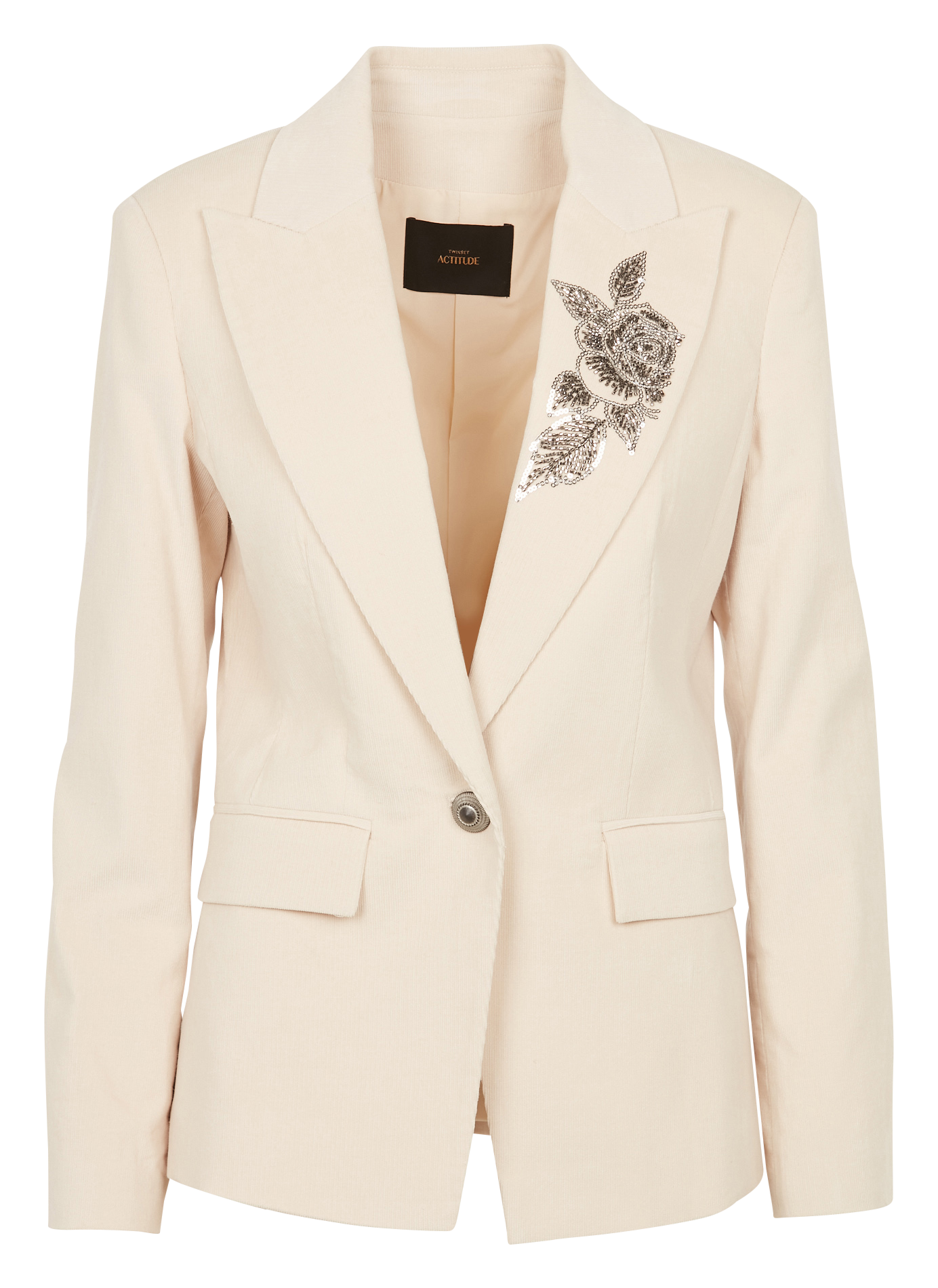 Sequin and pearl cotton jacket with tailored collar TWINSET Beige
