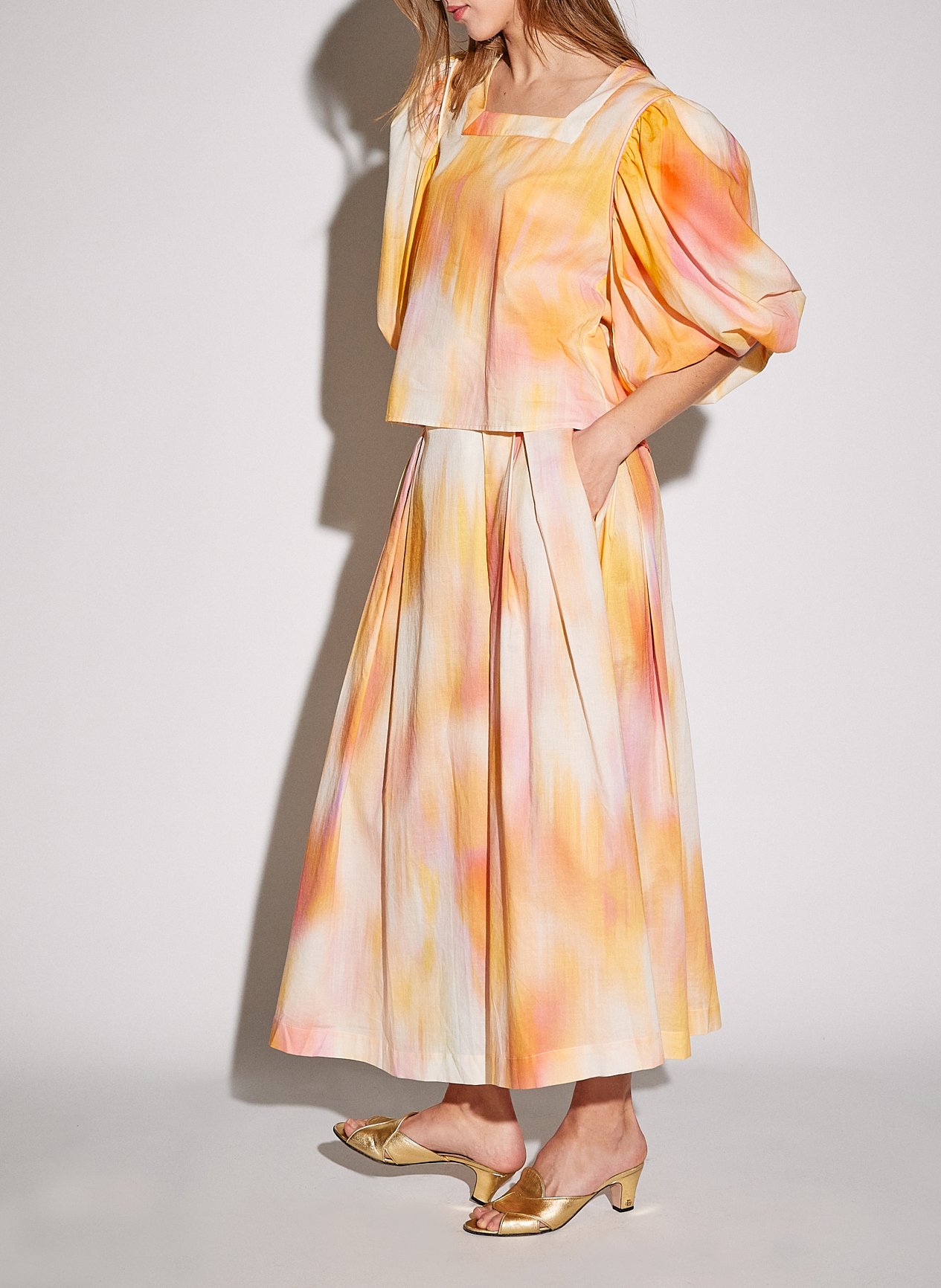 Top col carré imprimé en coton  THE LABEL EDITION Orange