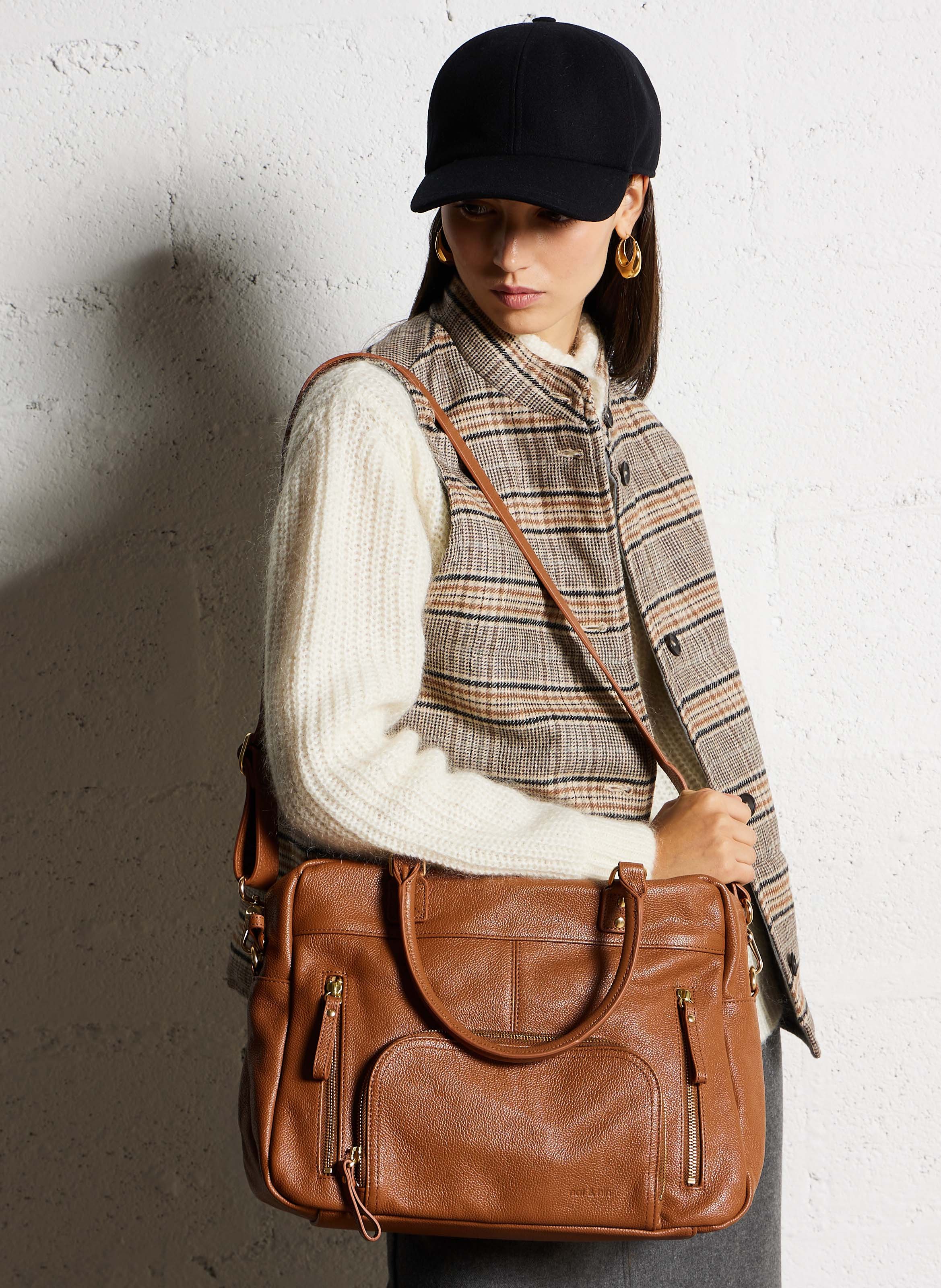 Cabas multipoches en cuir NAT & NIN Marron