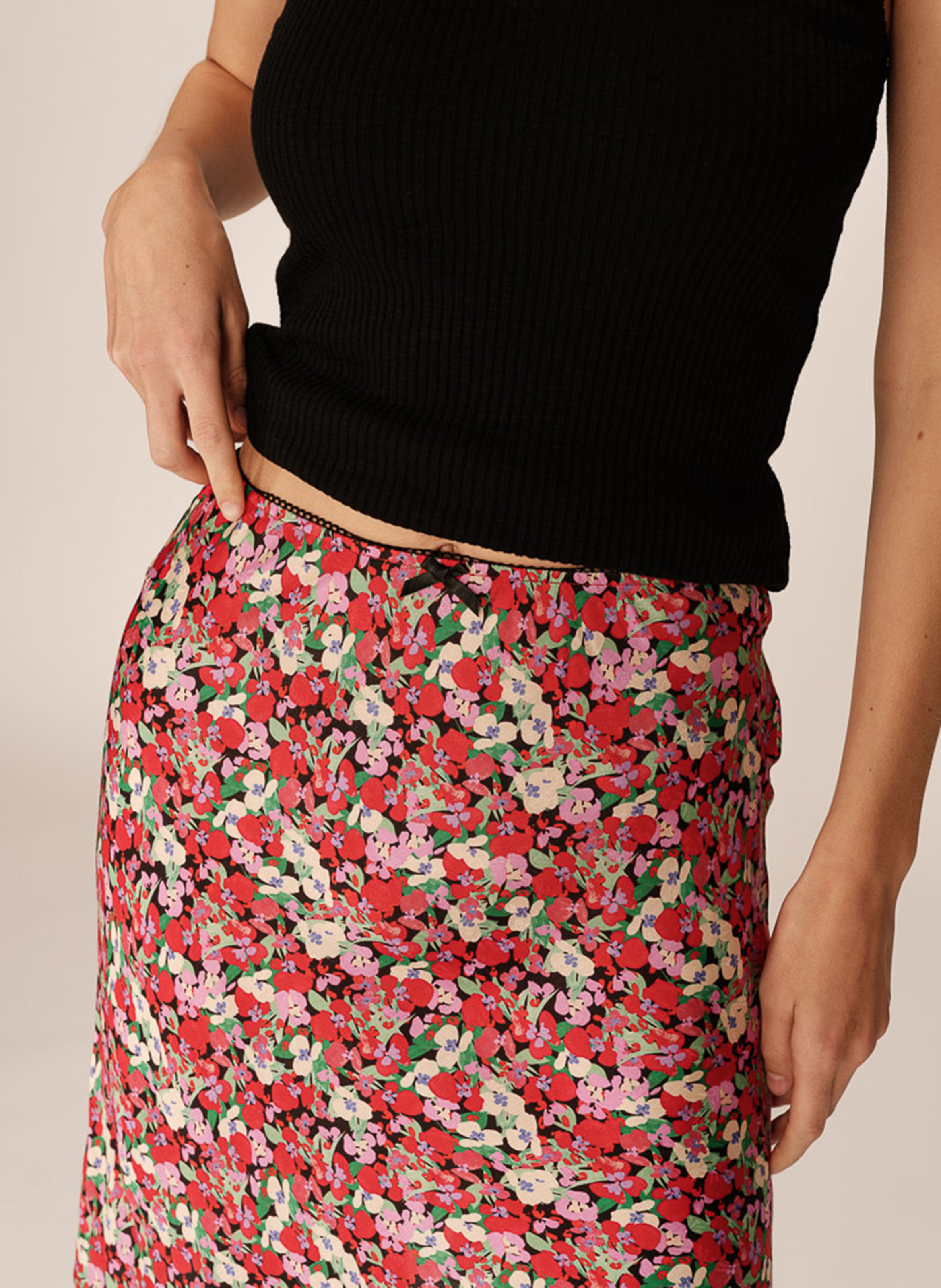 Jupe midi droite à imprimé floral GRACE ET MILA Rouge