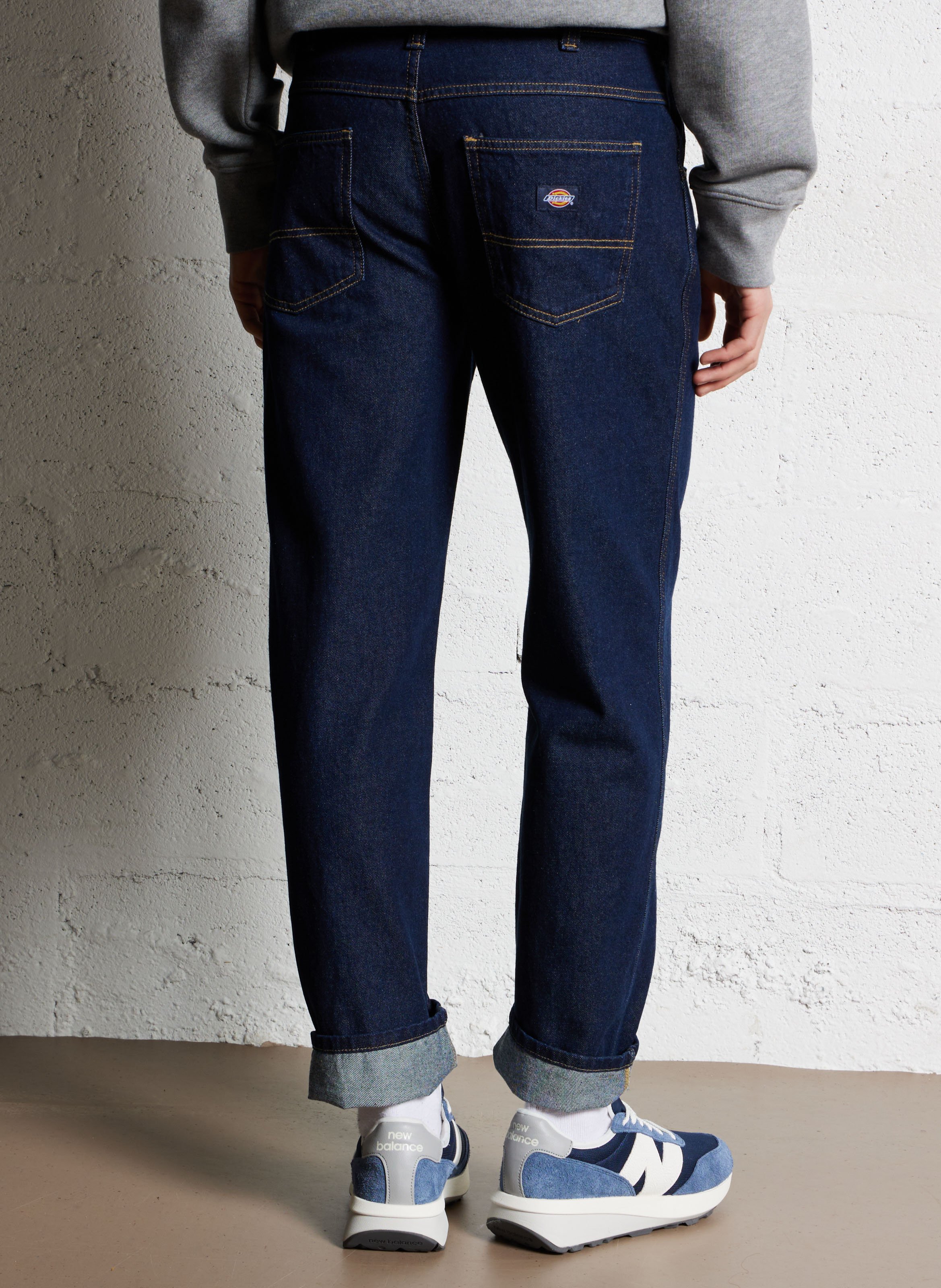 Jean droit en coton Bleu