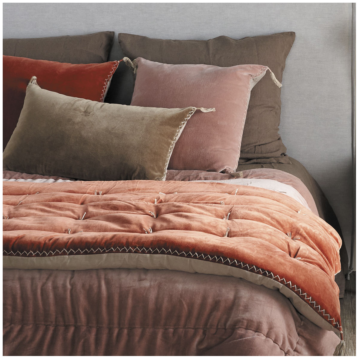 Futon orange brûlé en velours de coton BLANC D'IVOIRE Orange