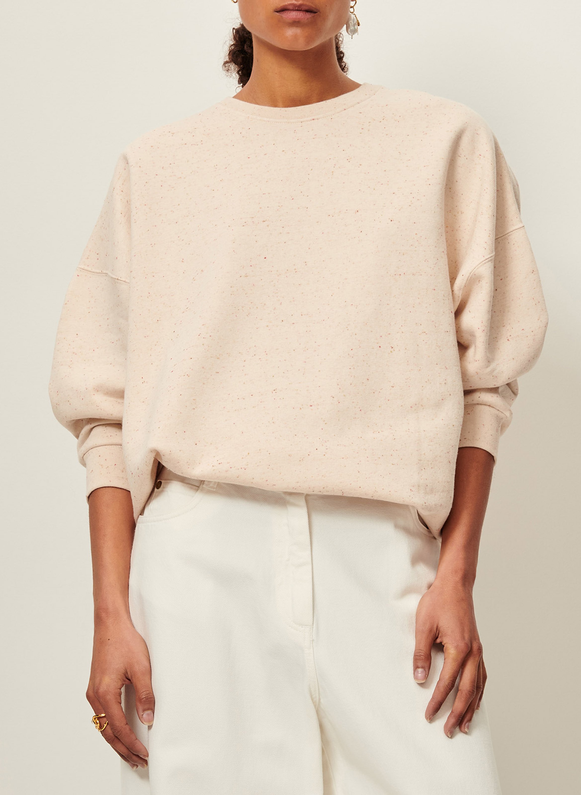 Sweat col rond oversize en coton mélangé SESSUN Beige