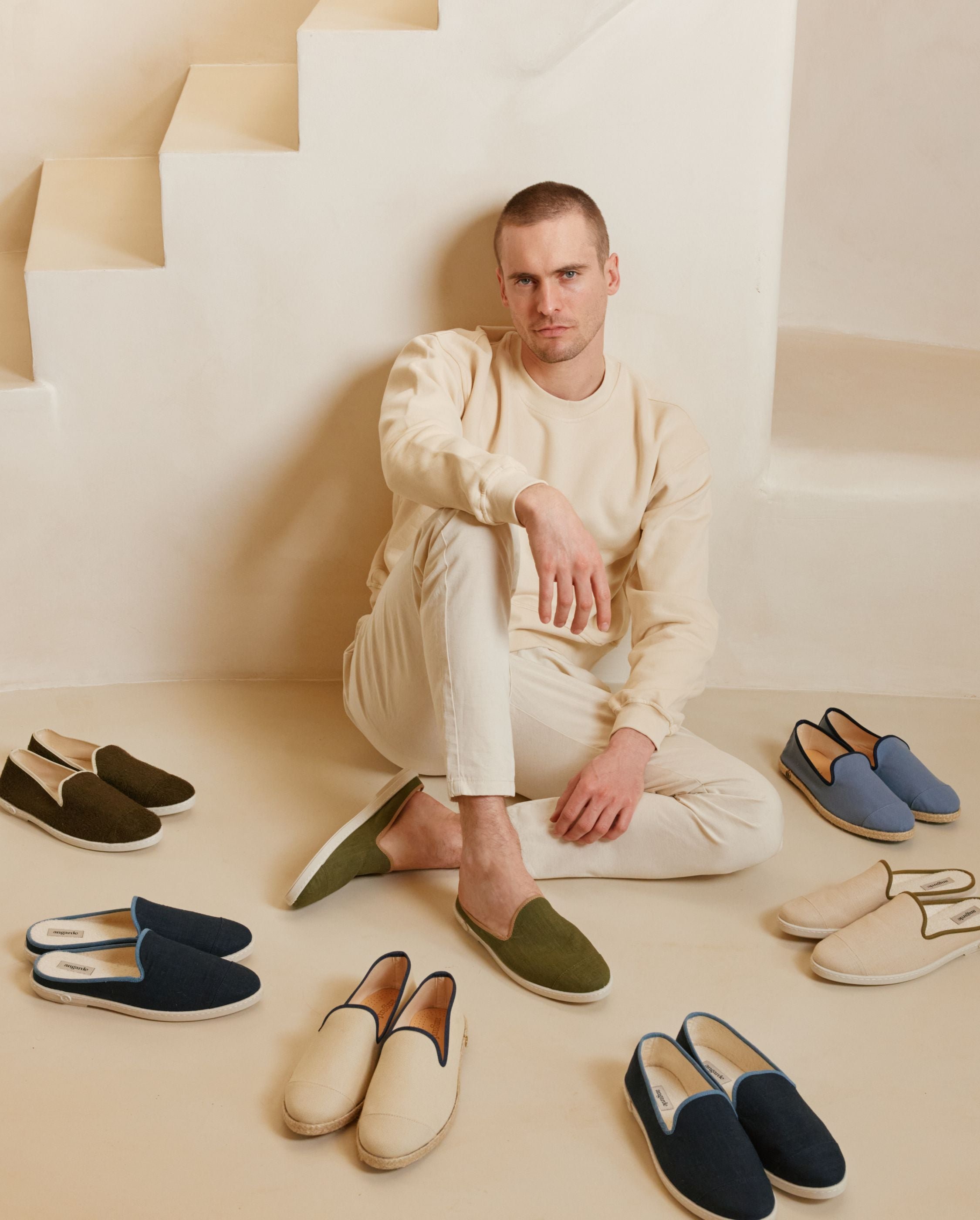 Men's linen mules, navy blue. ANGARDE Blue