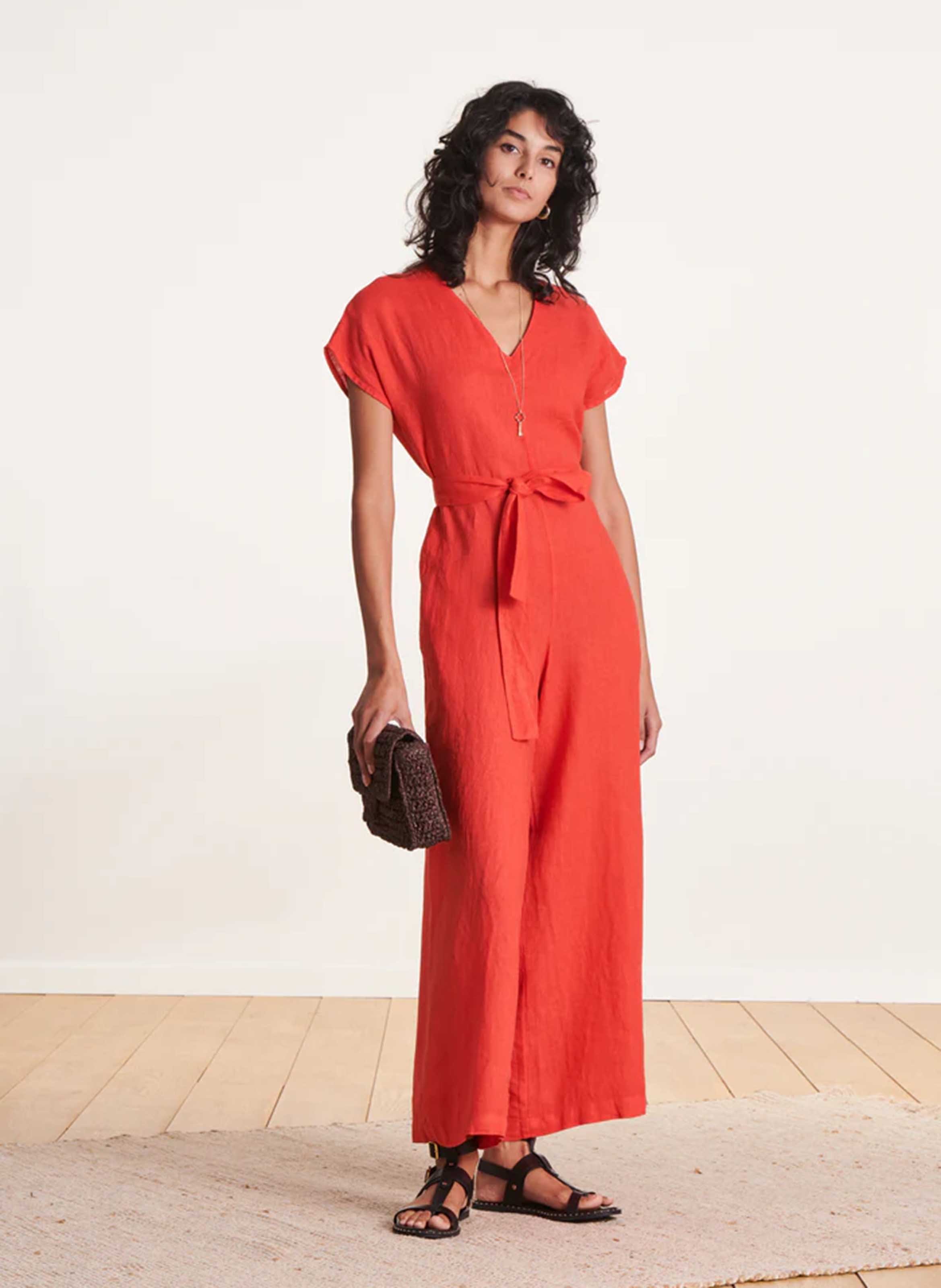 Jumpsuit van gemengd linnen met v-Hals Veelkleurig La fee