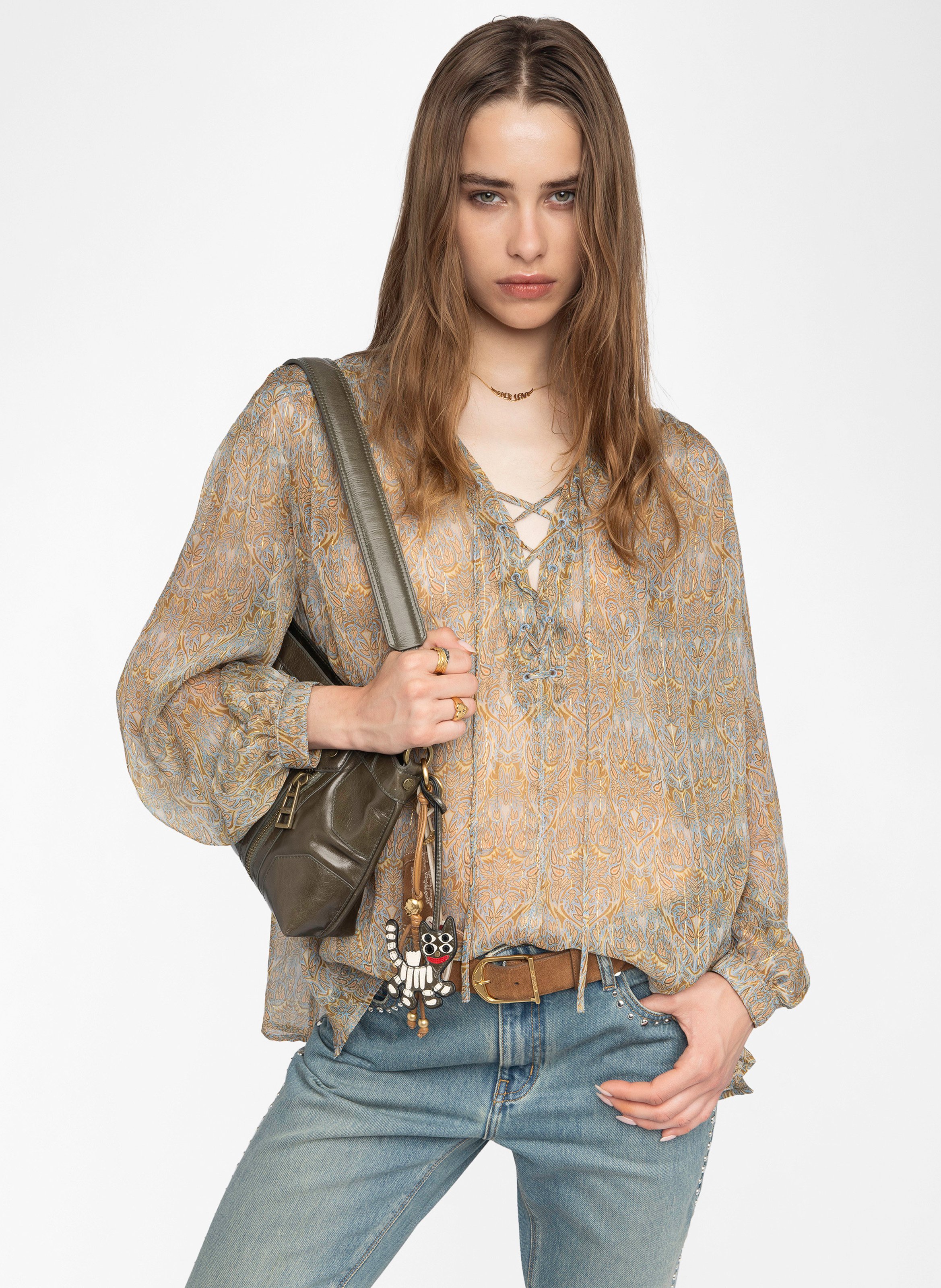 Blouse col V en coton mélangé ZADIG&VOLTAIRE Bleu