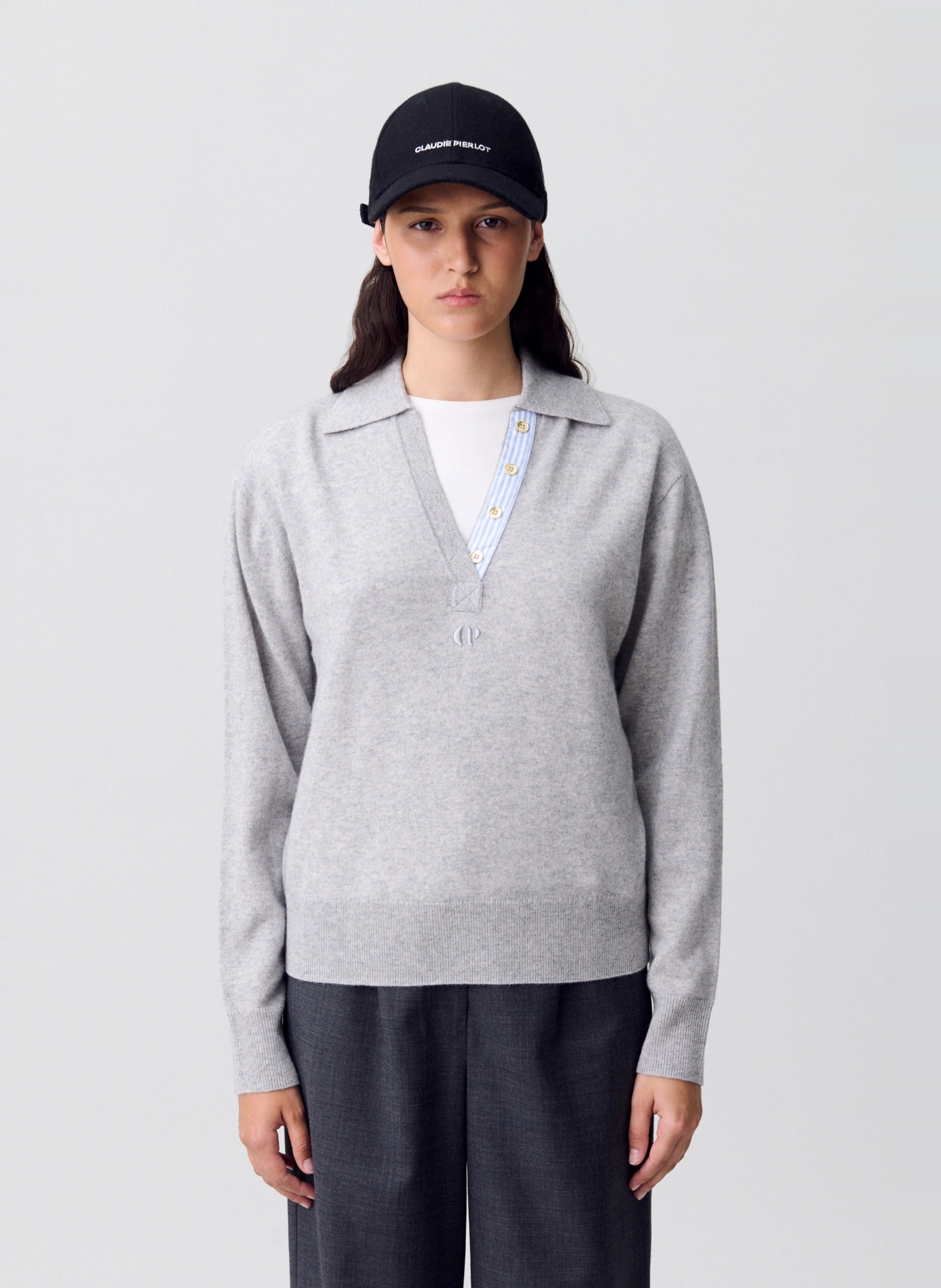 Straight wool blend polo CLAUDIE PIERLOT Grey