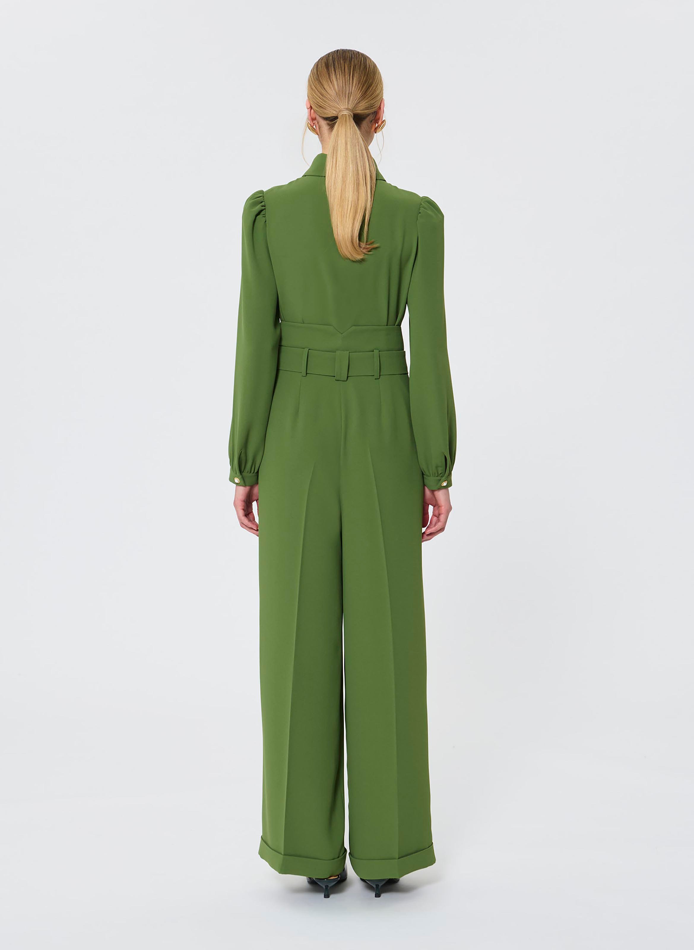 Pantalon taille haute ceinturé uni TARA JARMON Vert