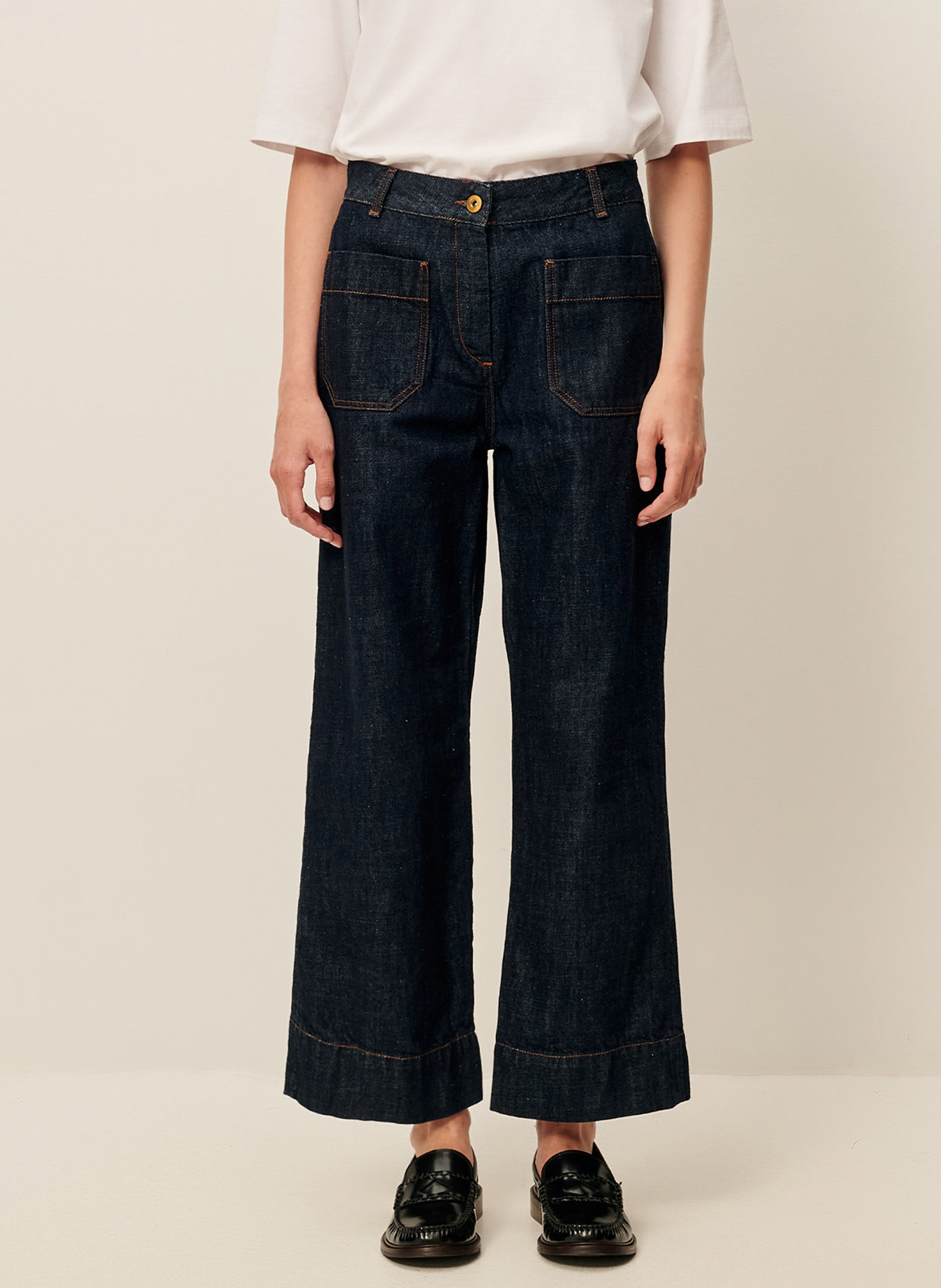 Cropped flared cotton jeans SESSUN Blue