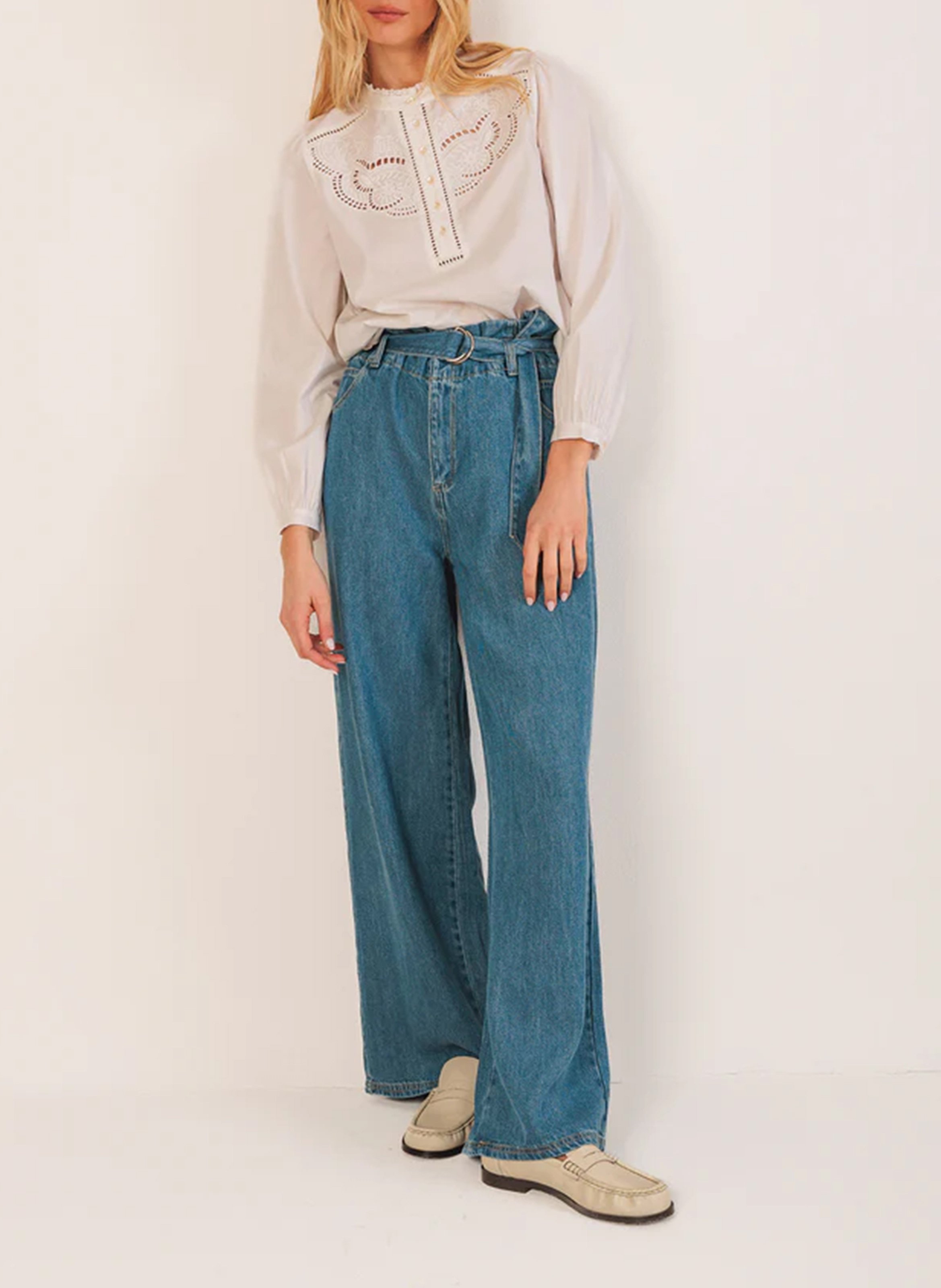 Baumwollbluse mit Rundhalsausschnitt INDI &amp; COLD Weiss