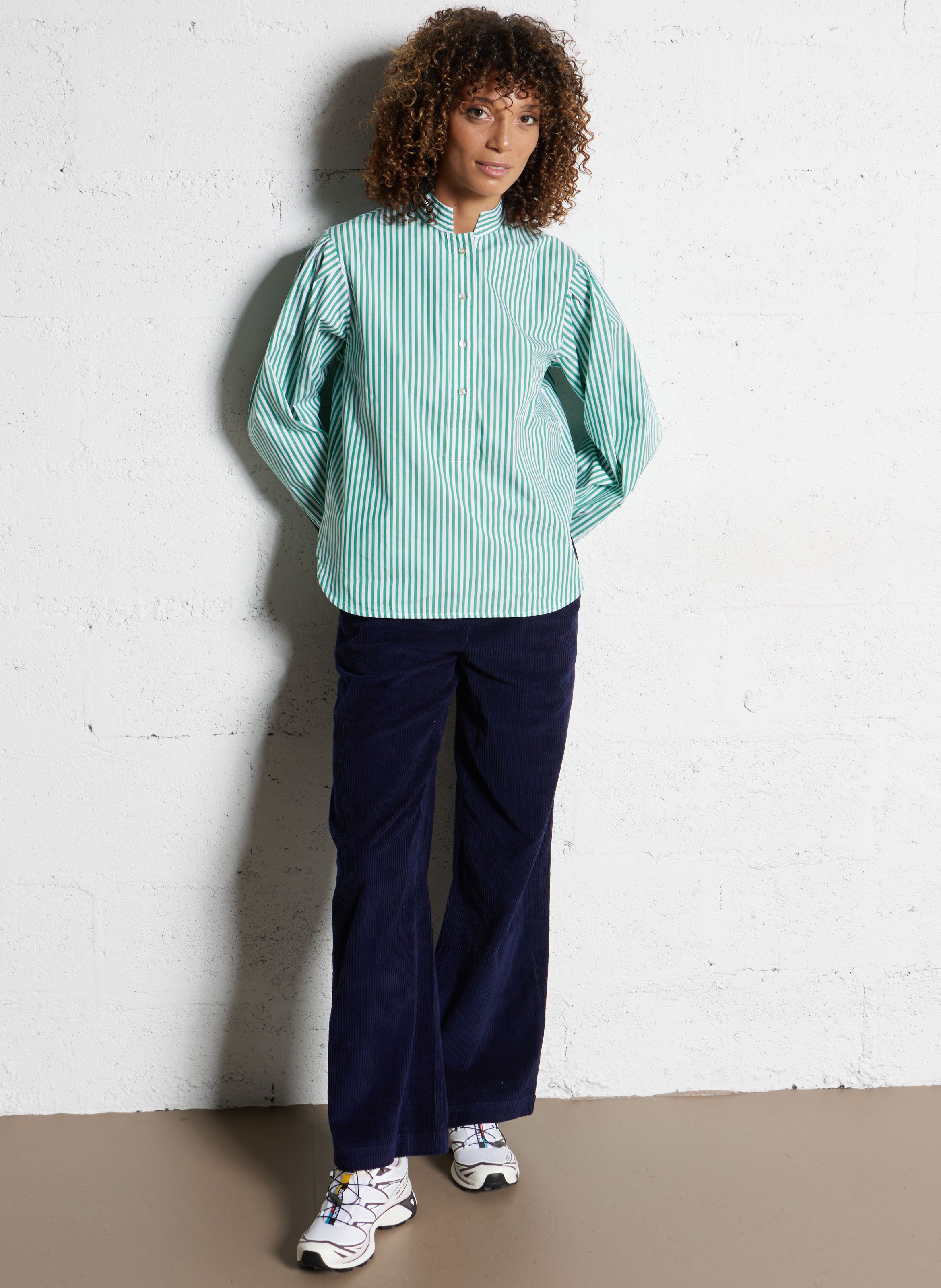 Blouse ample rayée en coton LEON & HARPER Vert