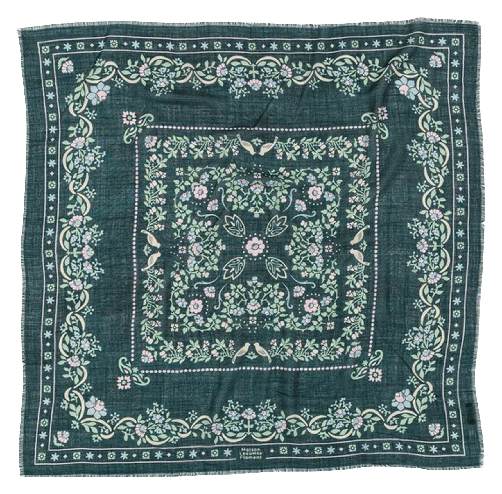 Haddock wool and silk printed scarf MAISON LECOMTE FLAMENT Green